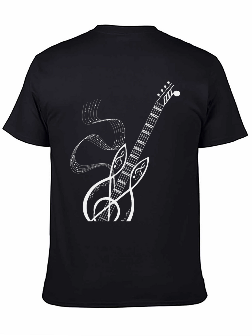 Musical Guitar Graphic Tee - Black Cotton Shirt