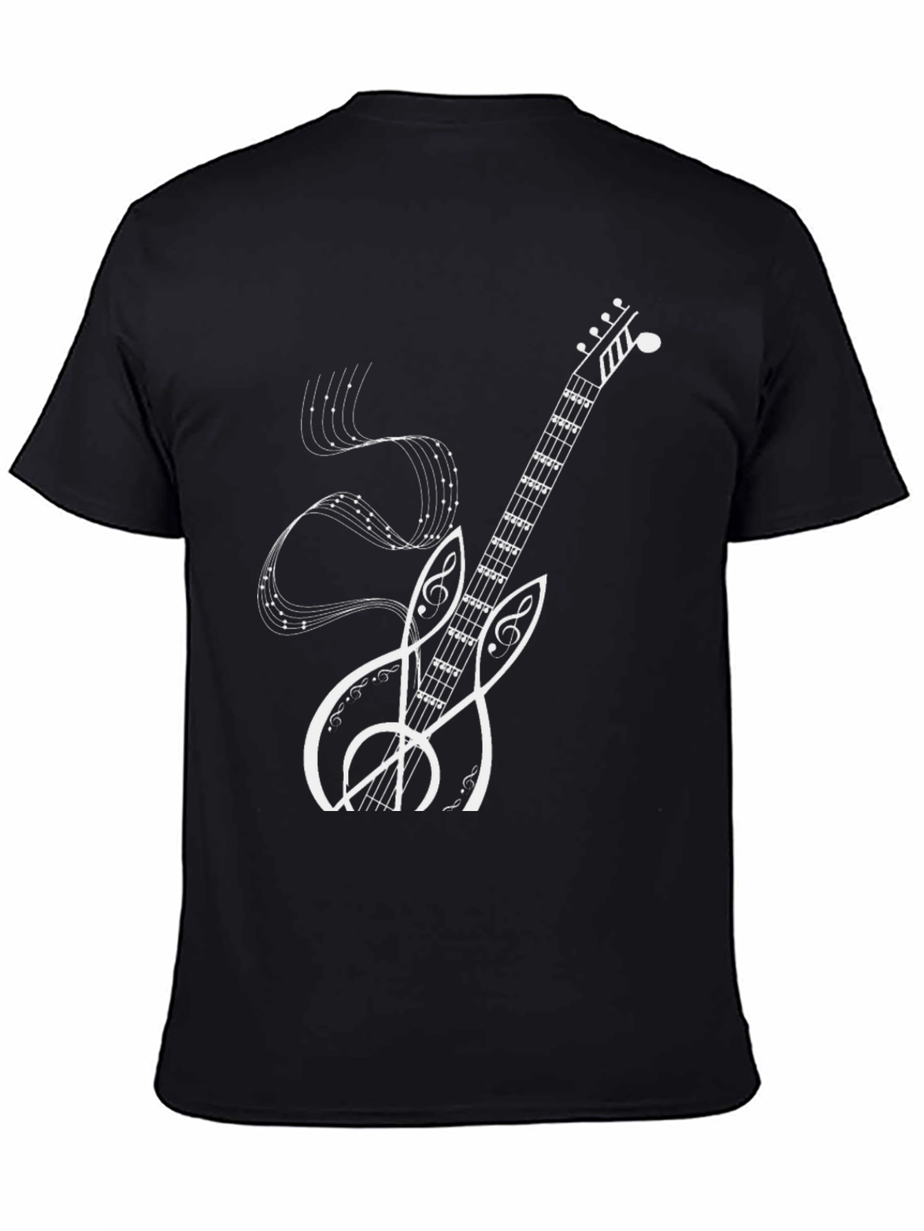 Musical Guitar Graphic Tee - Black Cotton Shirt