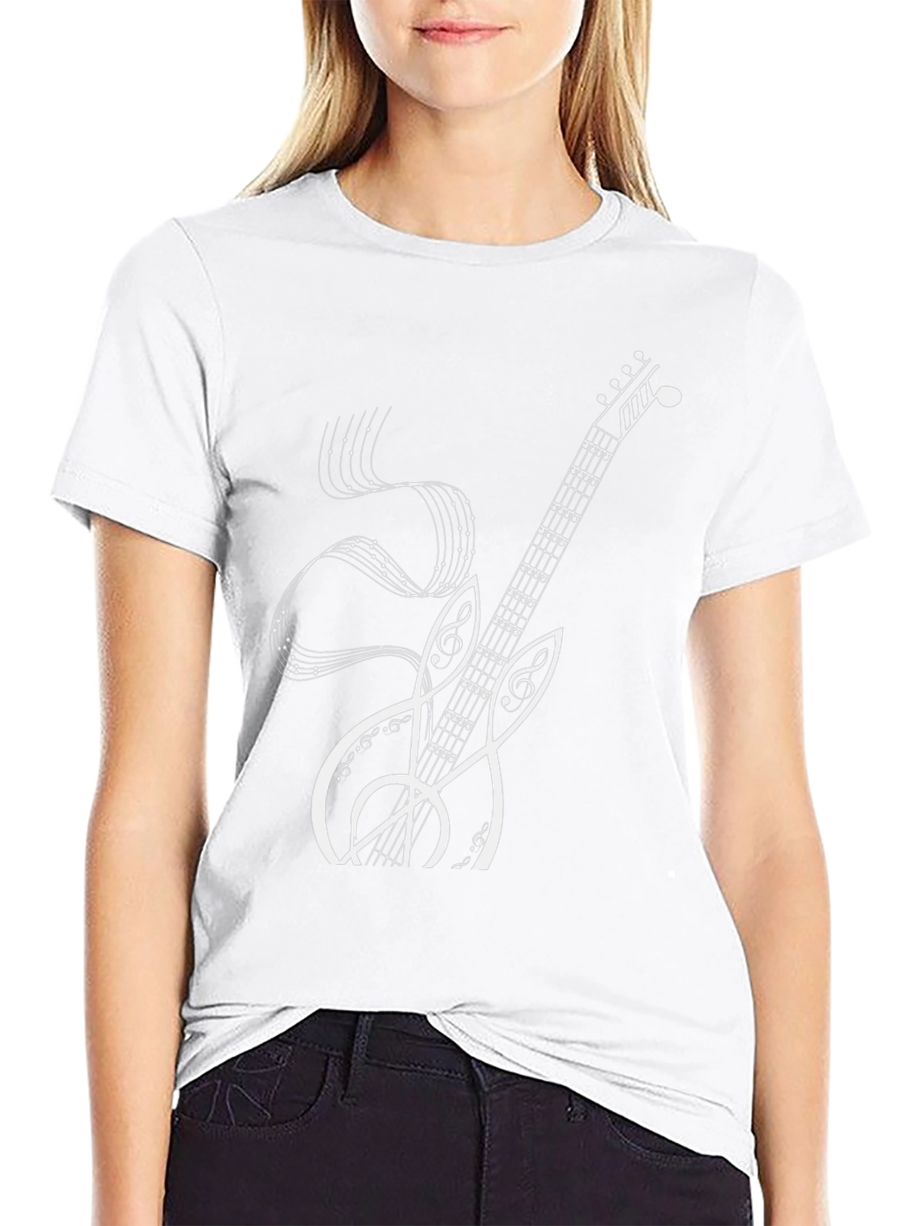 Musical Guitar Graphic Tee - Black Cotton Shirt