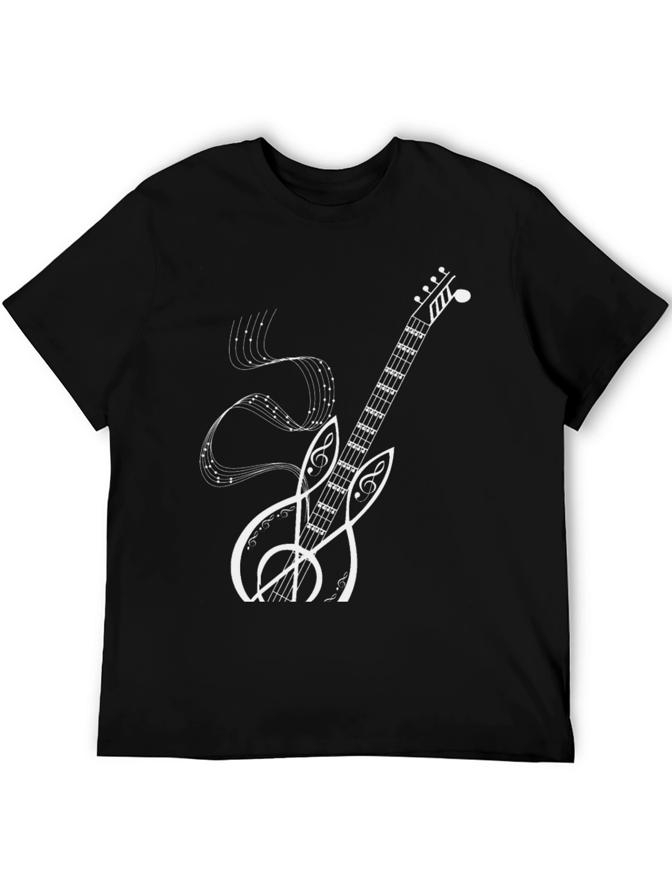 Musical Guitar Graphic Tee - Black Cotton Shirt