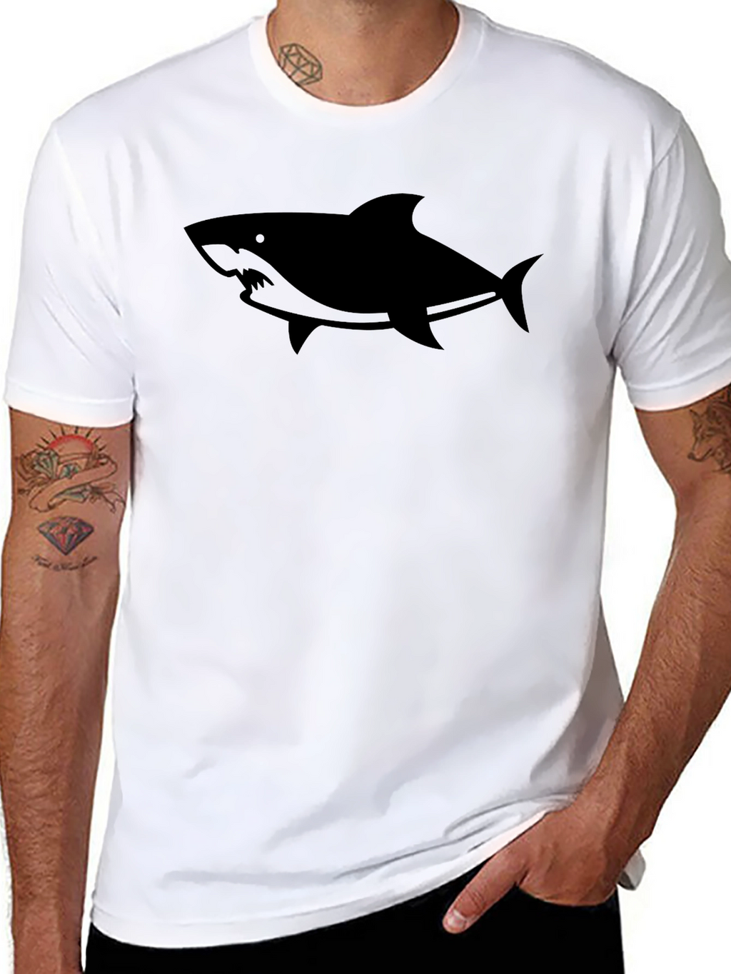 Mens Black Shark Graphic Tee - Casual Cotton T-Shirt