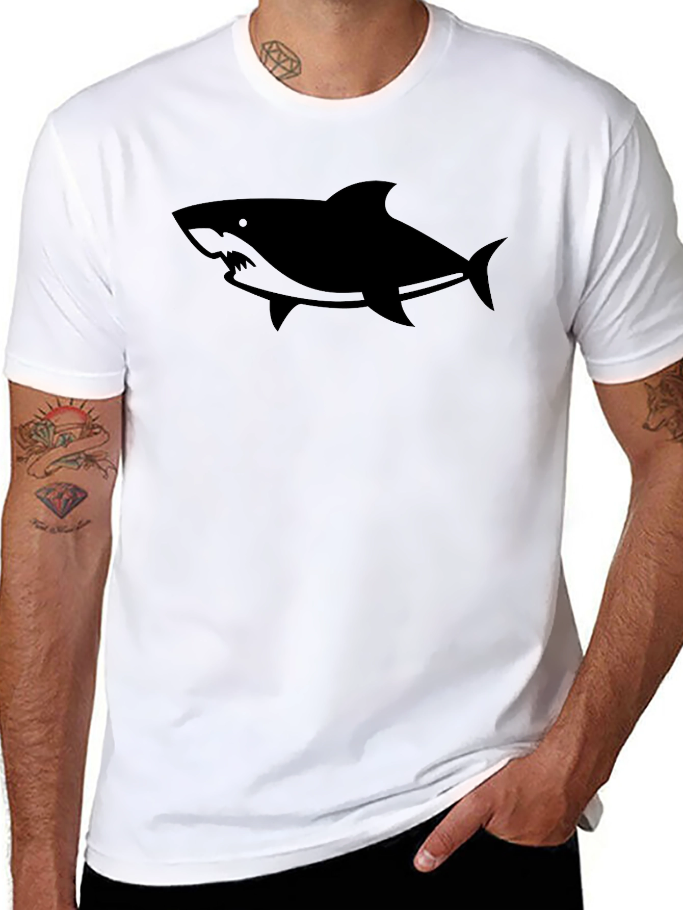 Mens Black Shark Graphic Tee - Casual Cotton T-Shirt