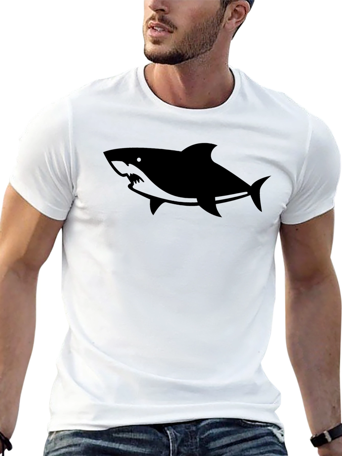 Mens Black Shark Graphic Tee - Casual Cotton T-Shirt