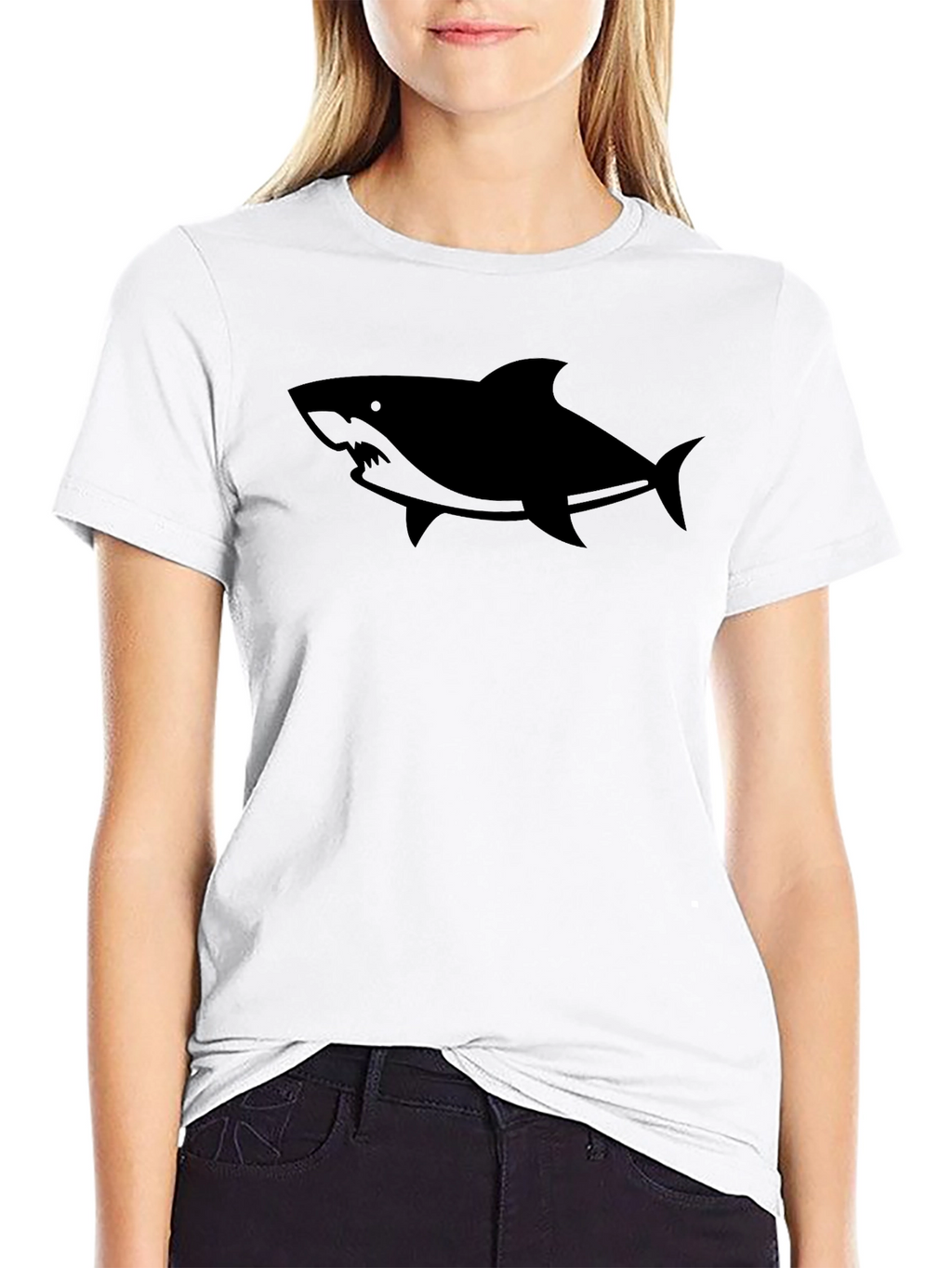 Mens Black Shark Graphic Tee - Casual Cotton T-Shirt