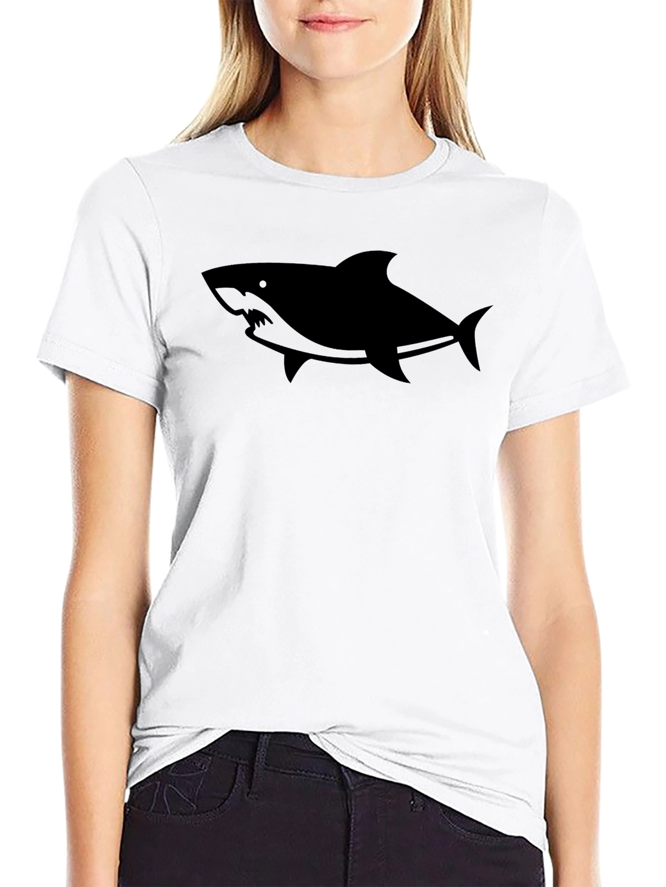 Mens Black Shark Graphic Tee - Casual Cotton T-Shirt