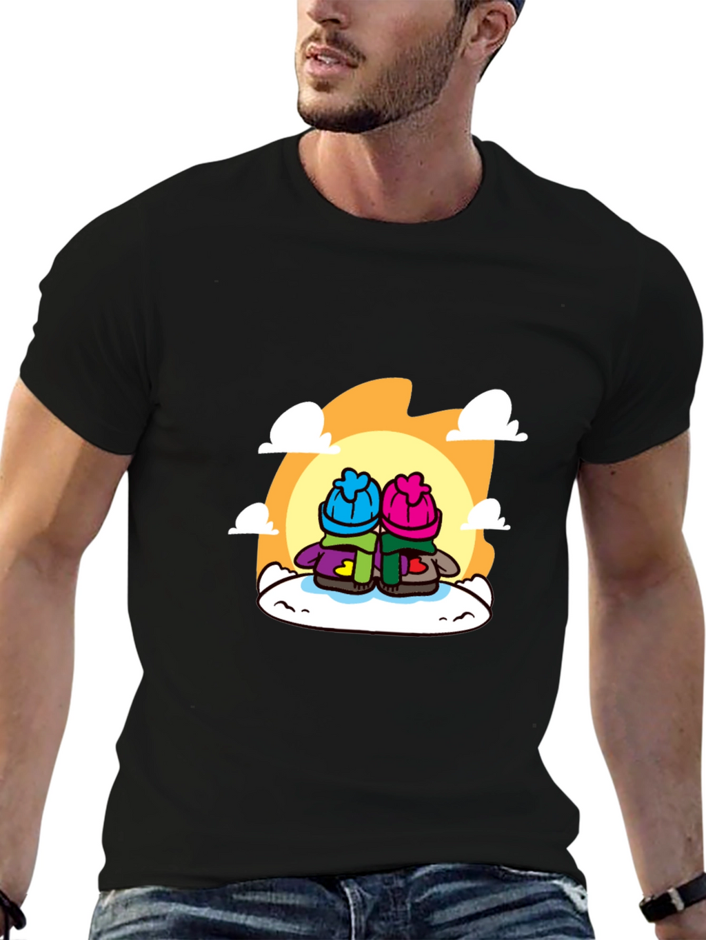 Cozy Cartoon Couple T-Shirt