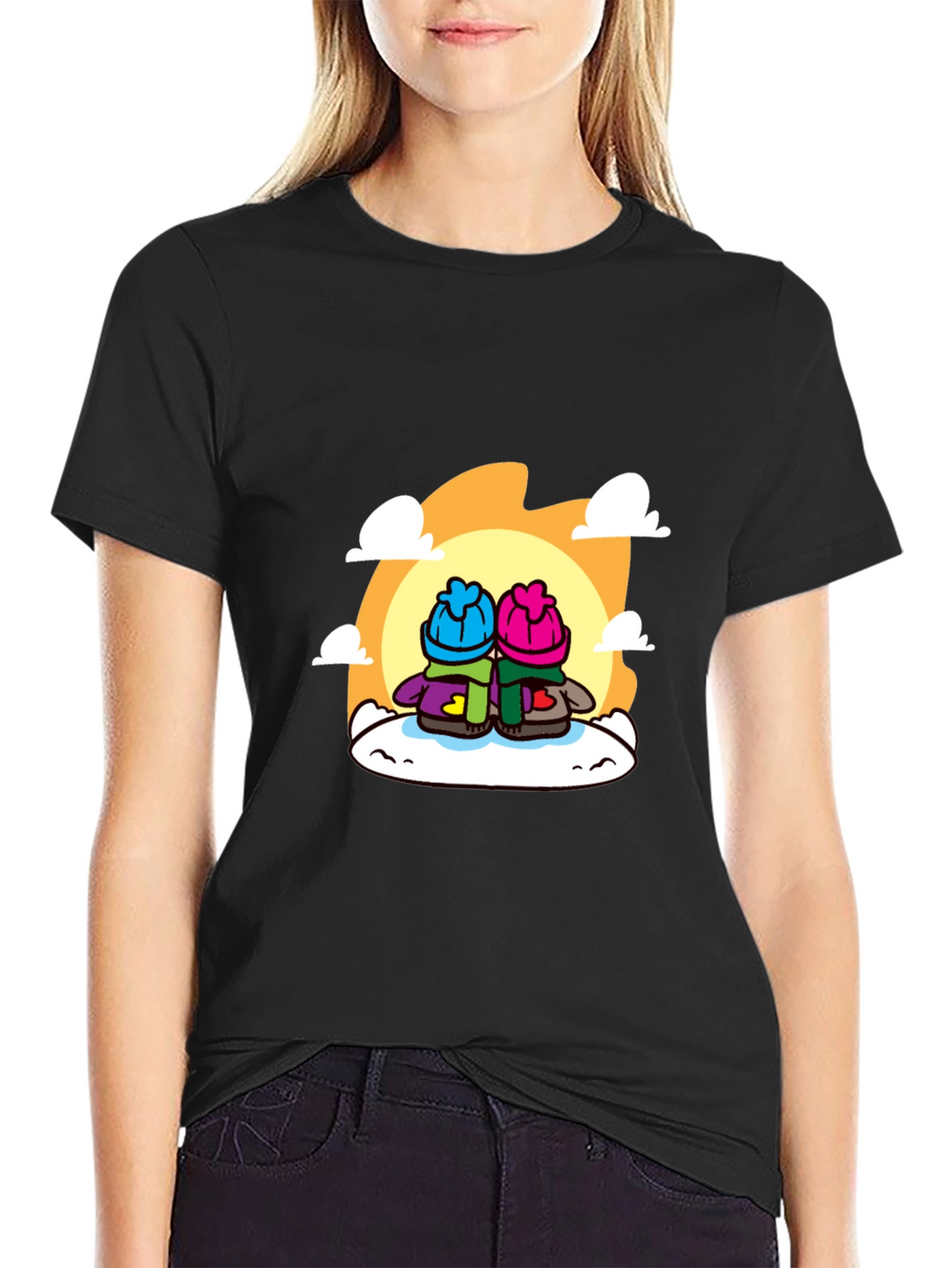 Cozy Cartoon Couple T-Shirt