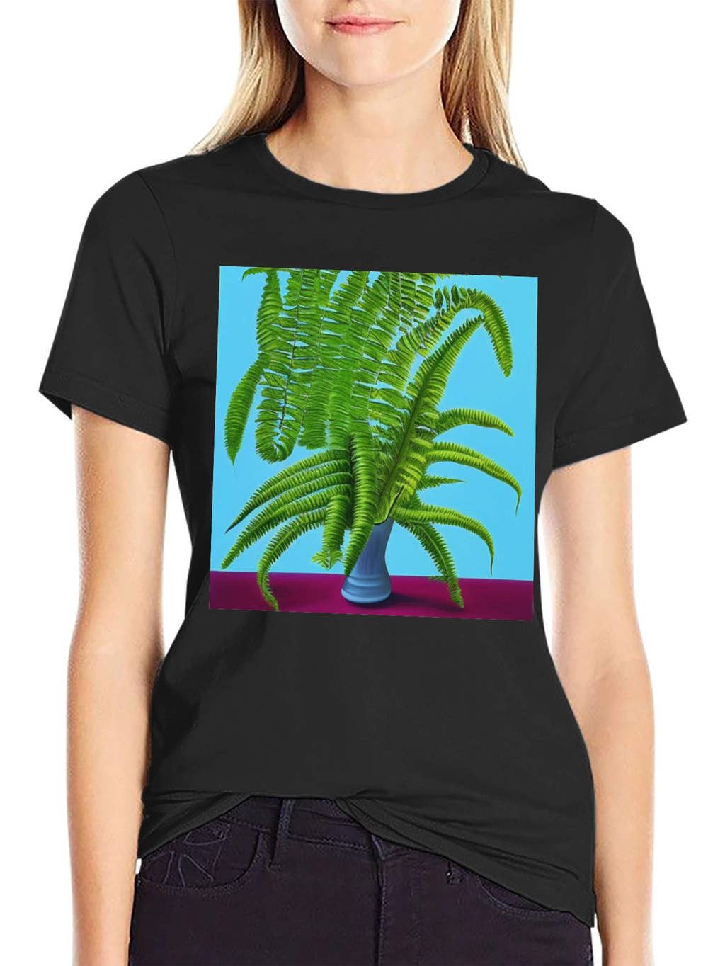 Fern Vase Graphic Tee - Botanical Black T-Shirt
