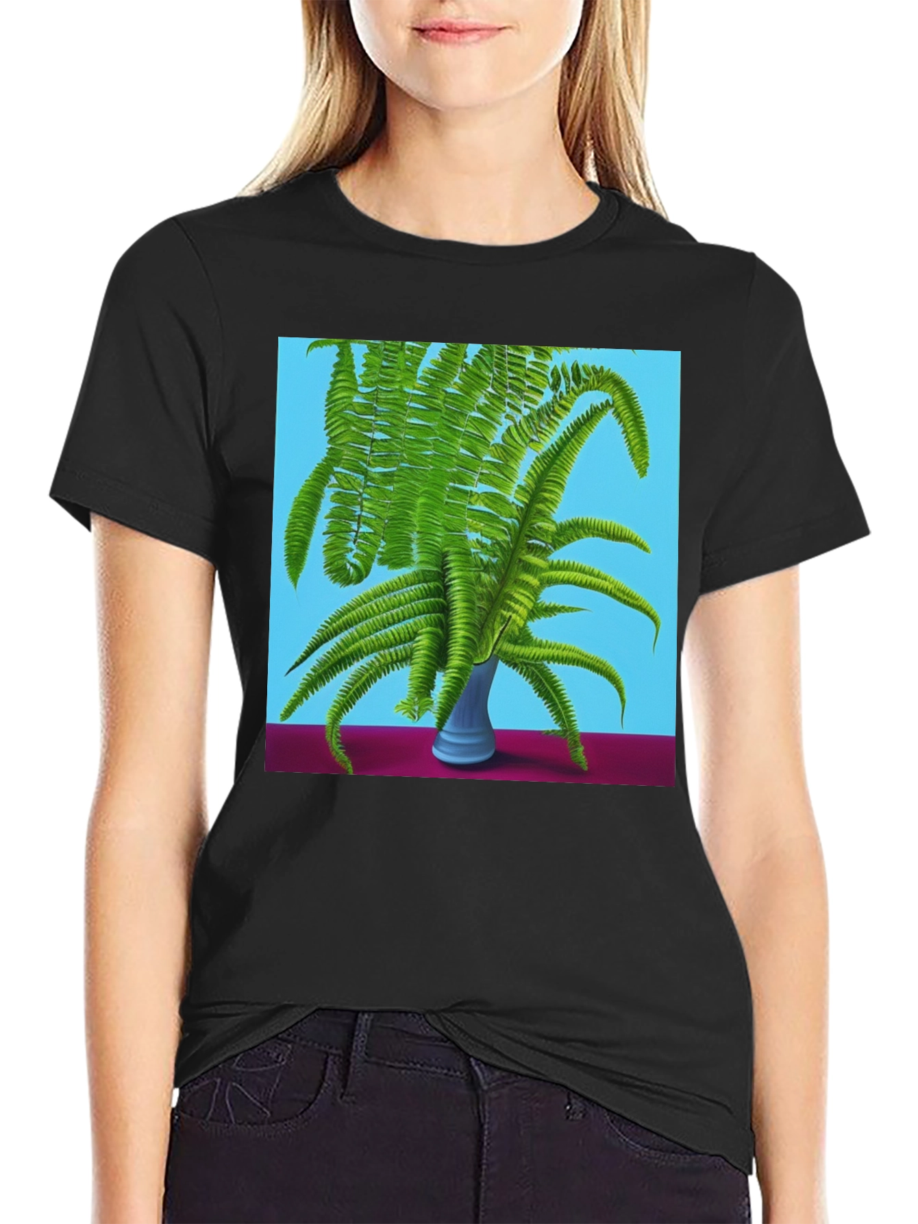 Fern Vase Graphic Tee - Botanical Black T-Shirt