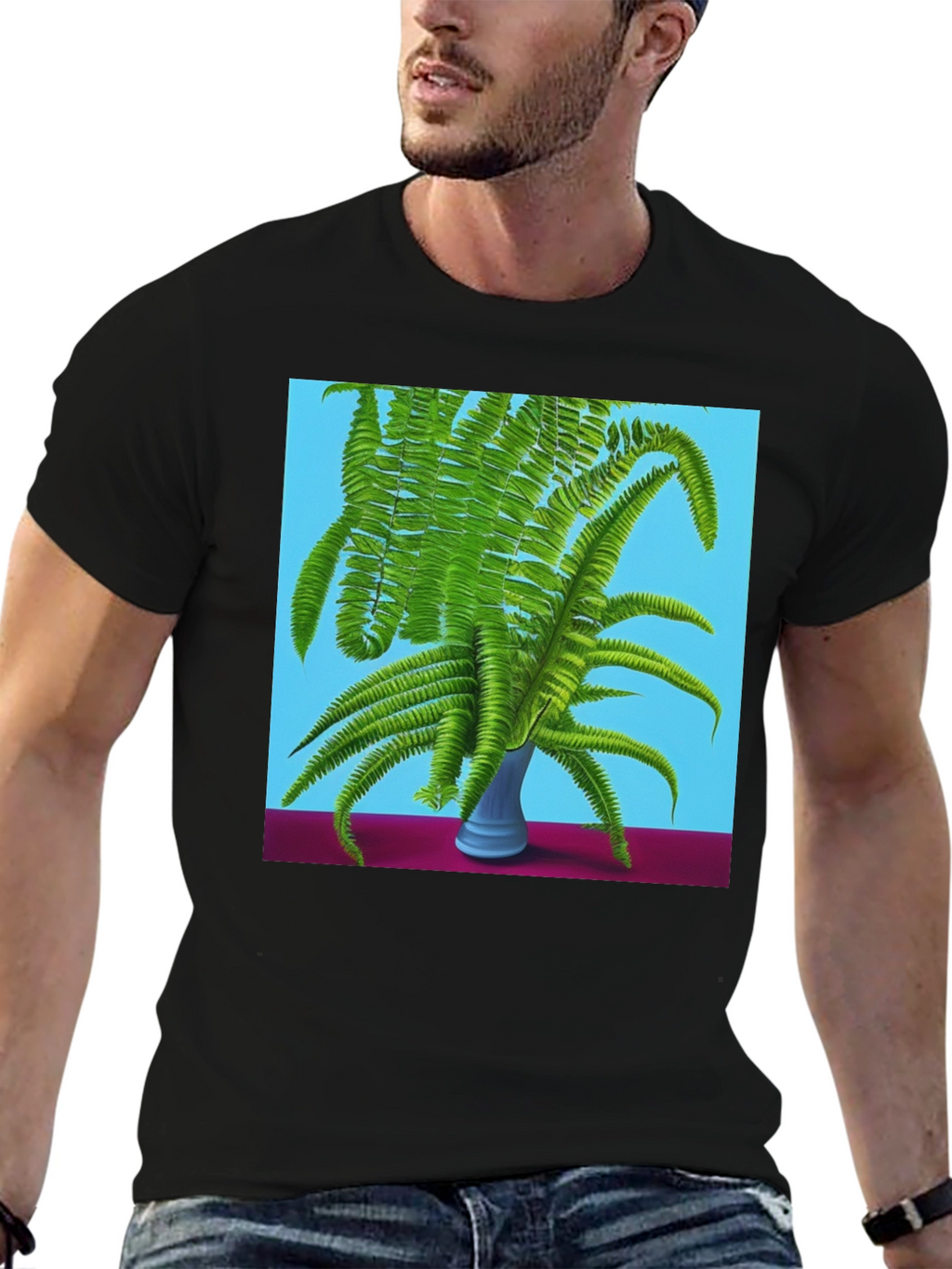 Fern Vase Graphic Tee - Botanical Black T-Shirt
