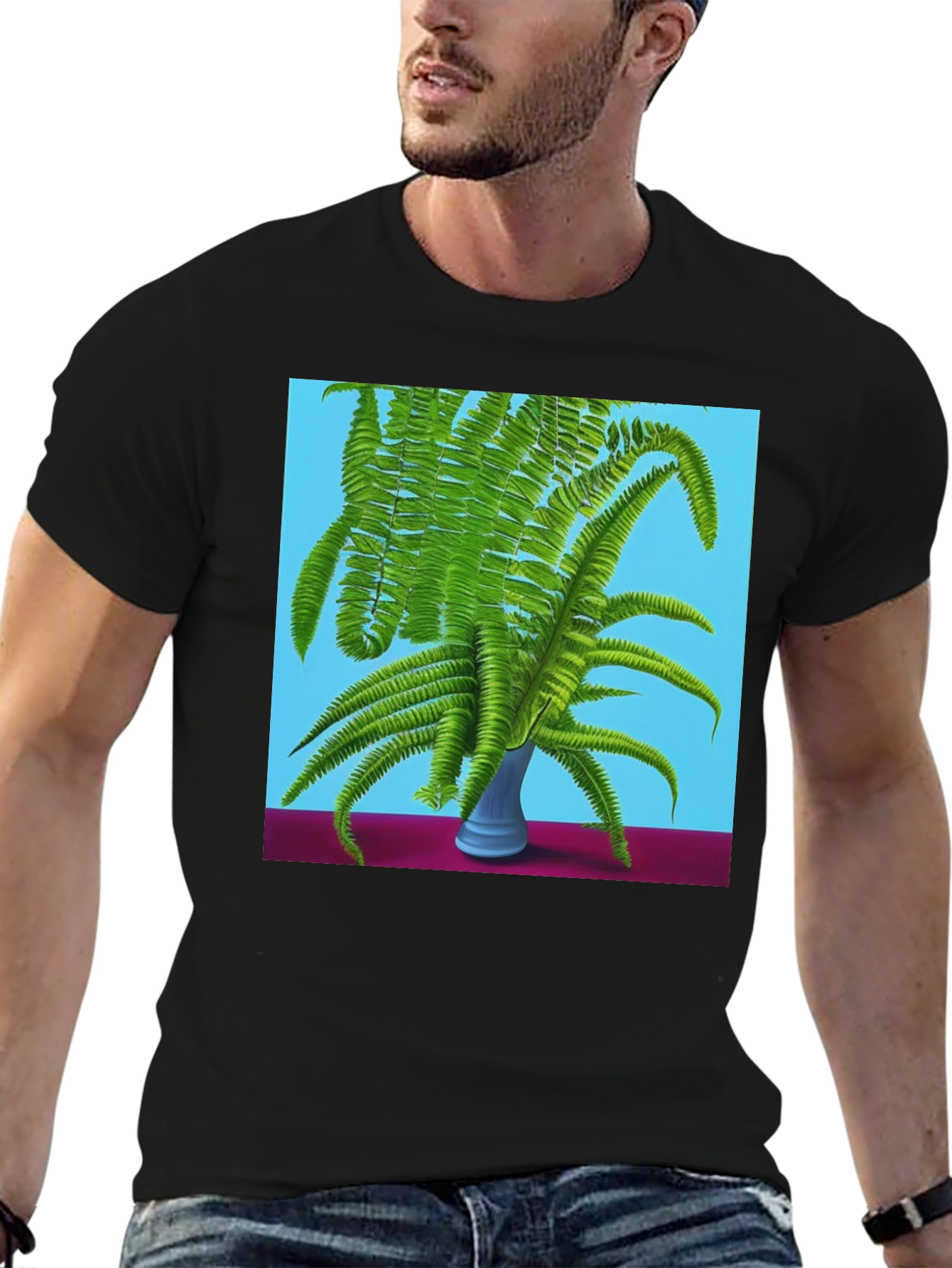Fern Vase Graphic Tee - Botanical Black T-Shirt