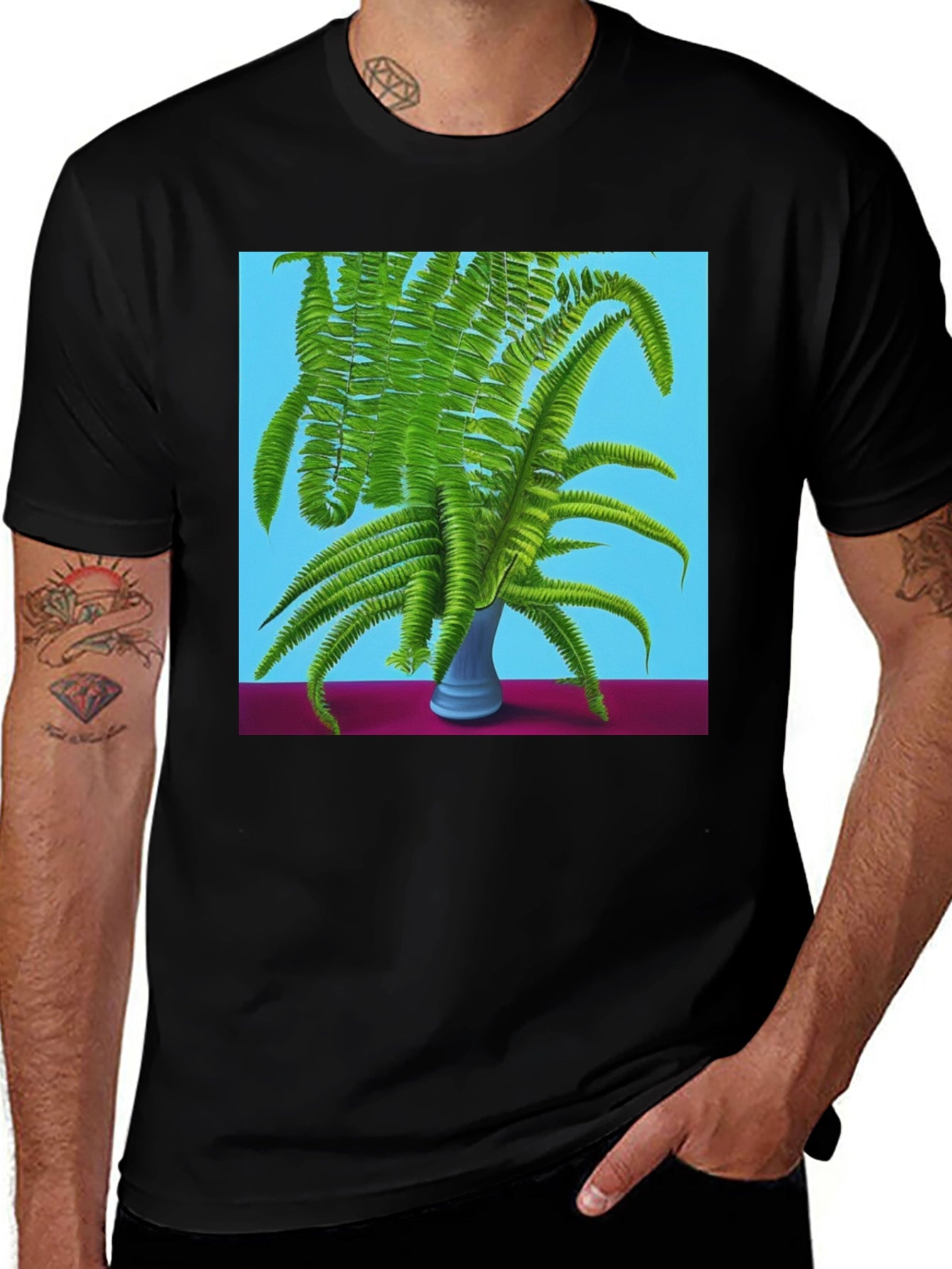 Fern Vase Graphic Tee - Botanical Black T-Shirt
