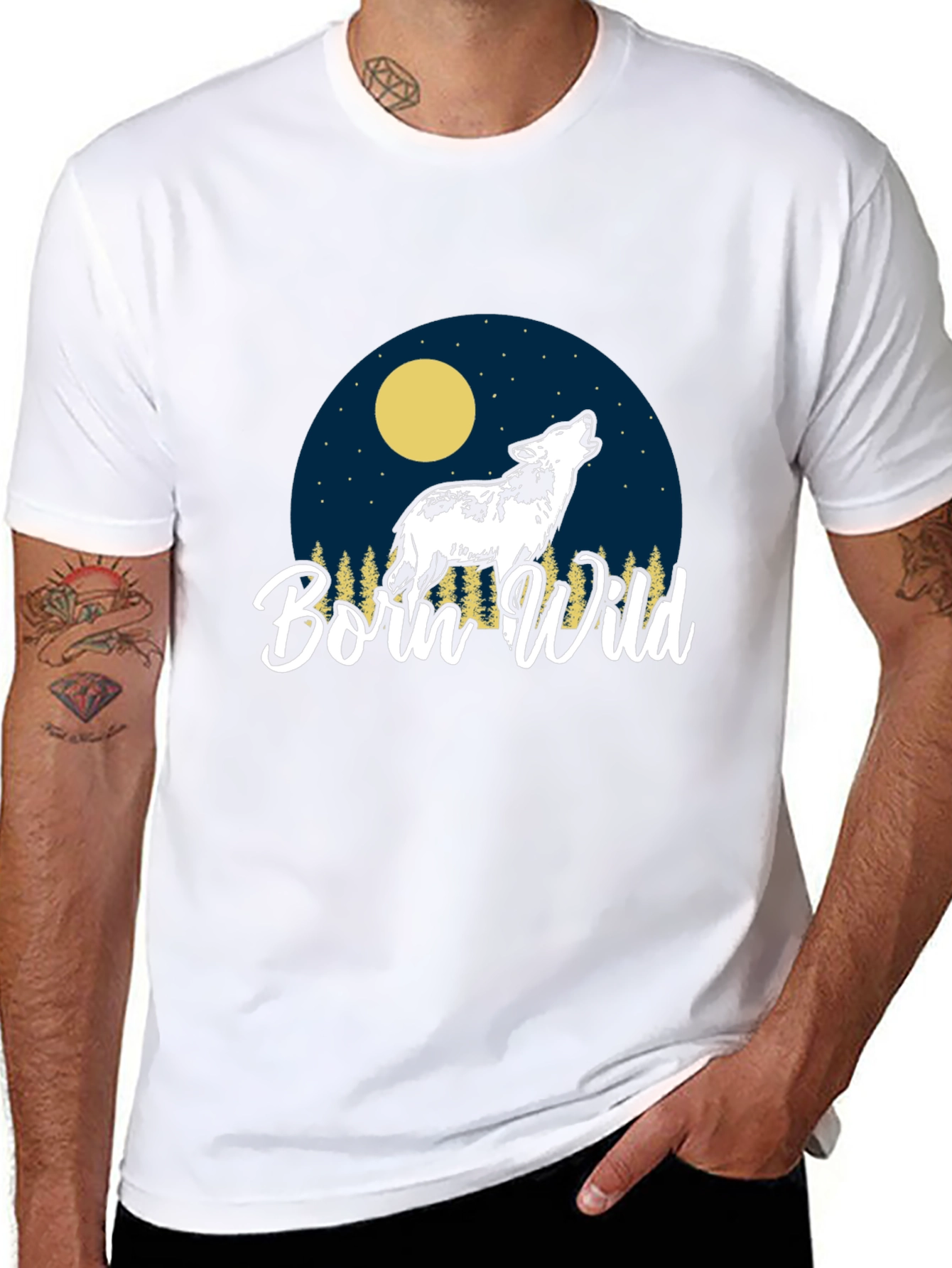Born Wild Wolf Graphic T-Shirt - Black