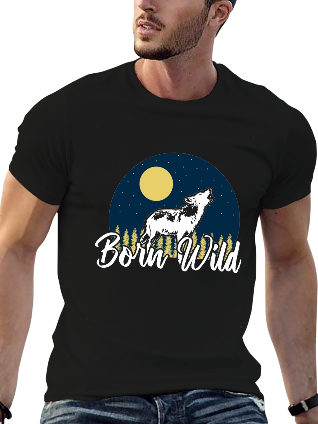 Born Wild Wolf Graphic T-Shirt - Black