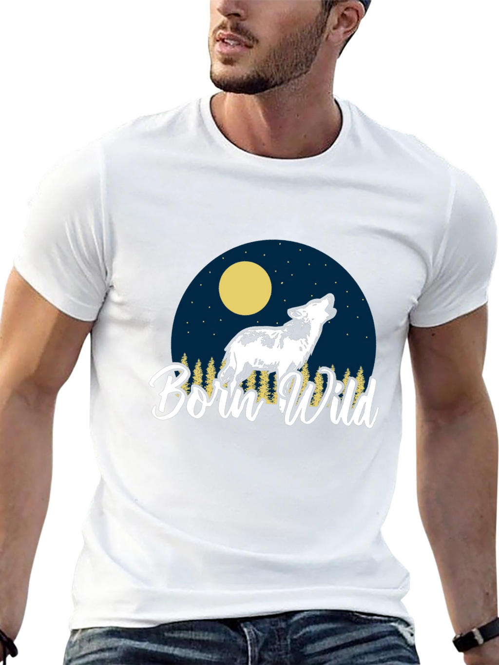 Born Wild Wolf Graphic T-Shirt - Black