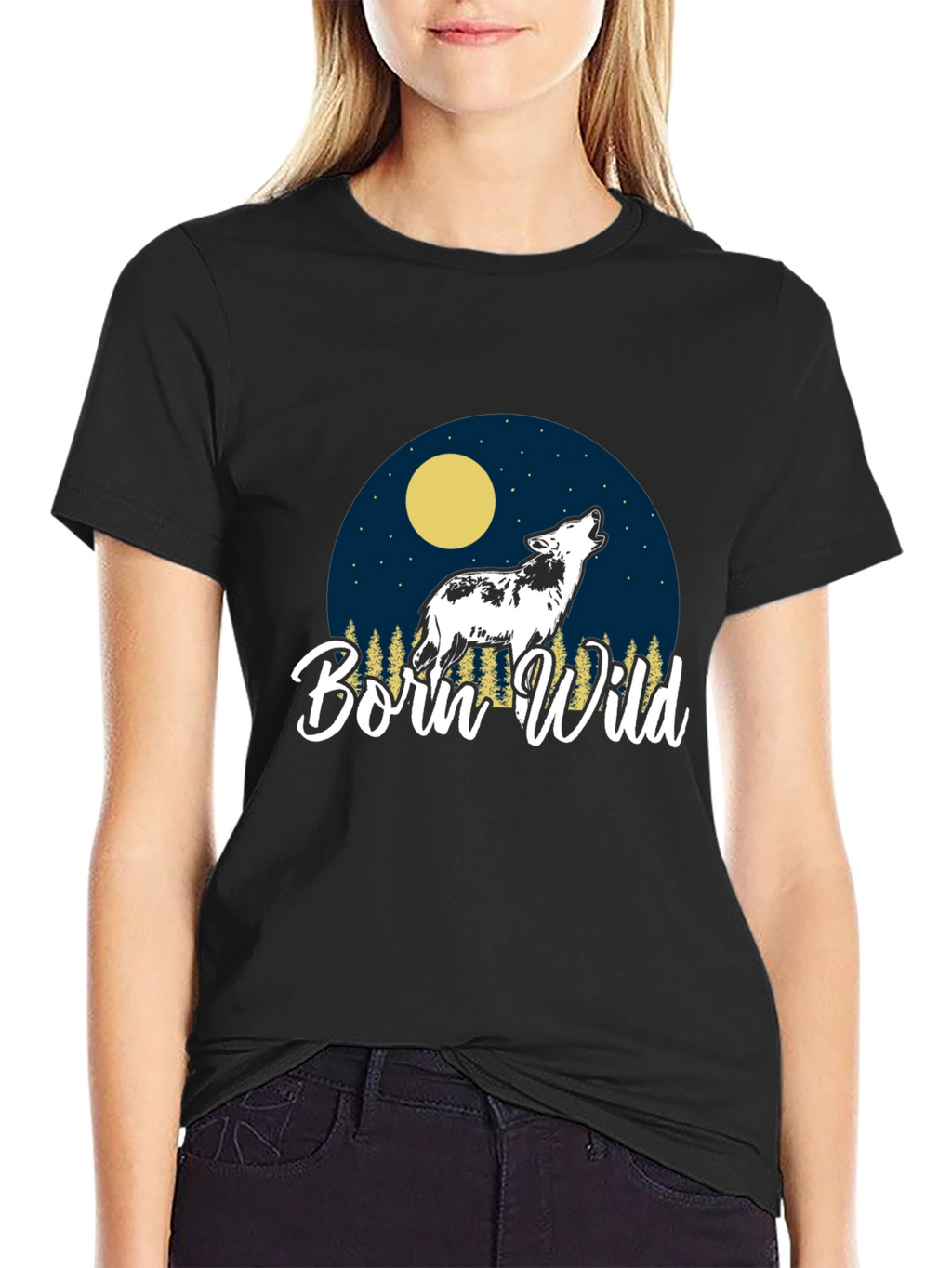 Born Wild Wolf Graphic T-Shirt - Black
