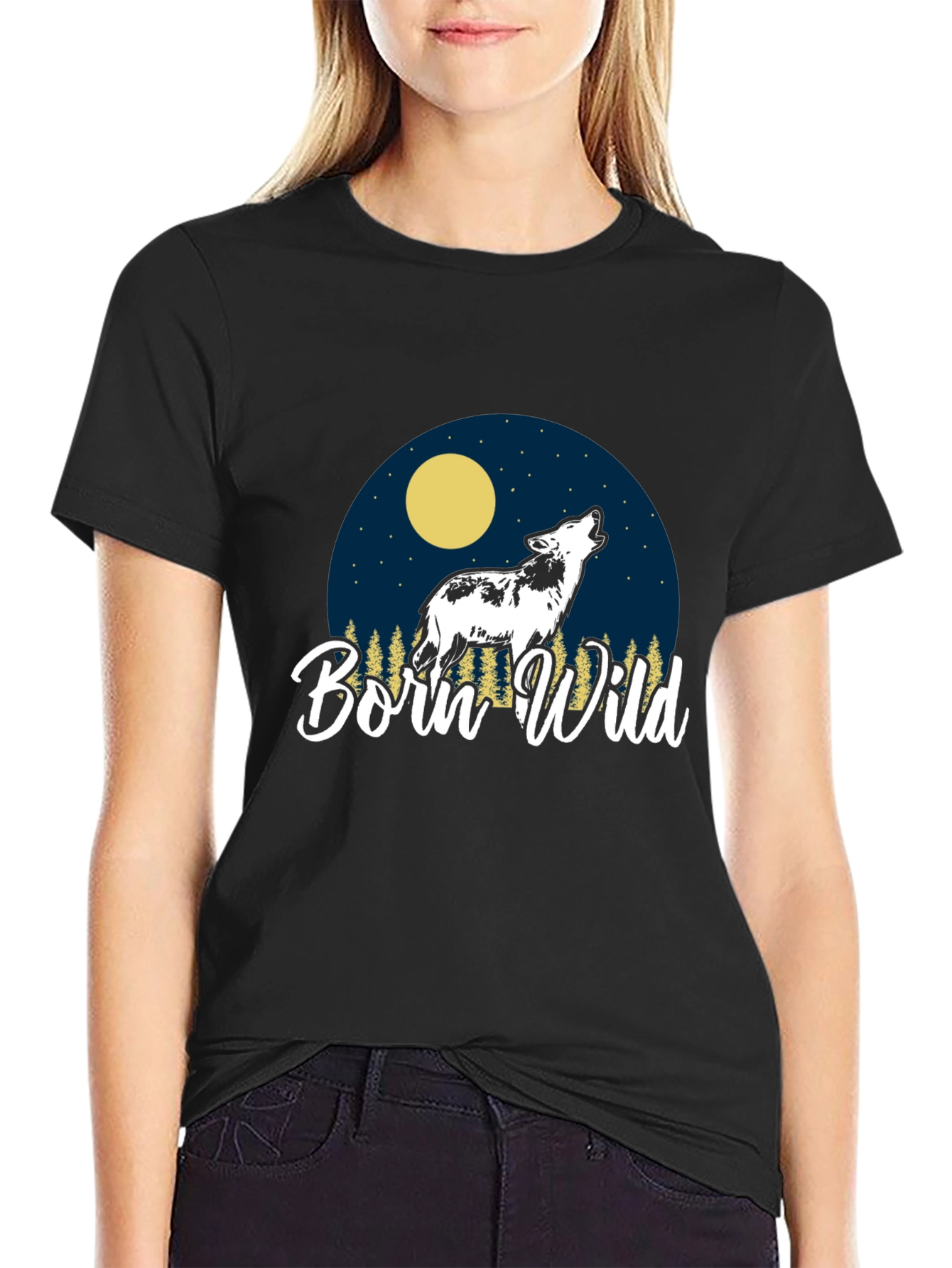 Born Wild Wolf Graphic T-Shirt - Black