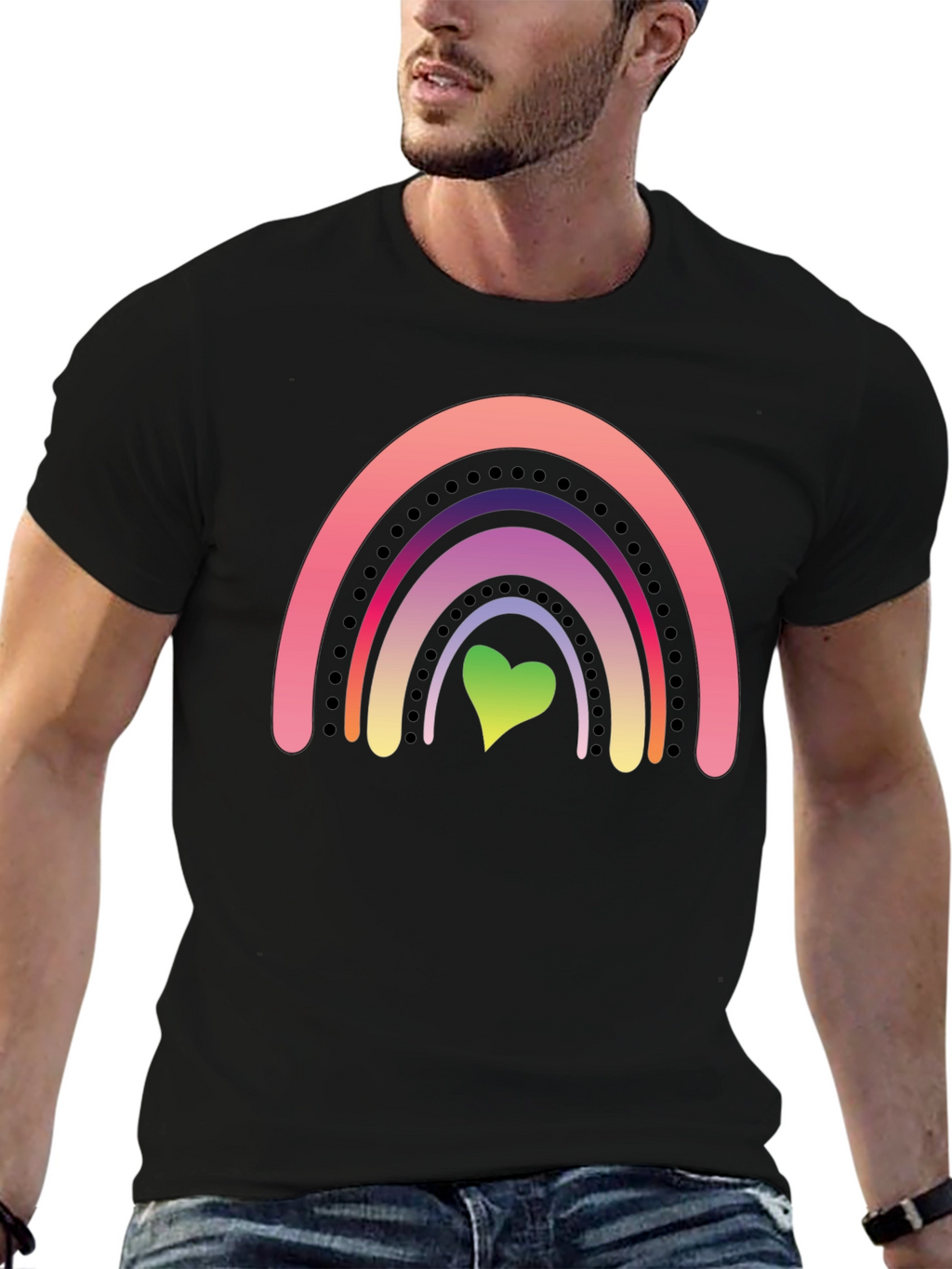 Rainbow Heart Graphic Tee - Black Casual Shirt