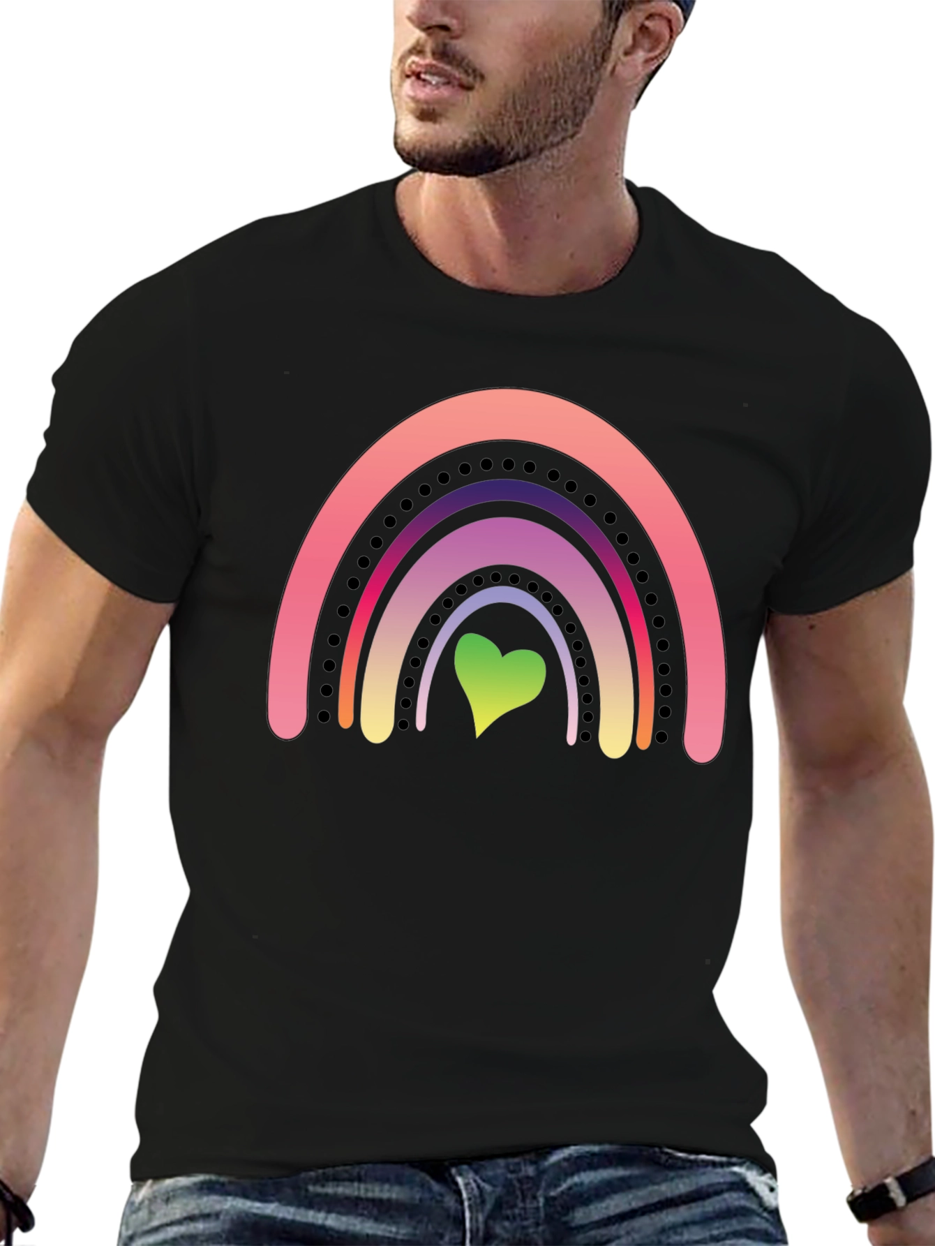 Rainbow Heart Graphic Tee - Black Casual Shirt