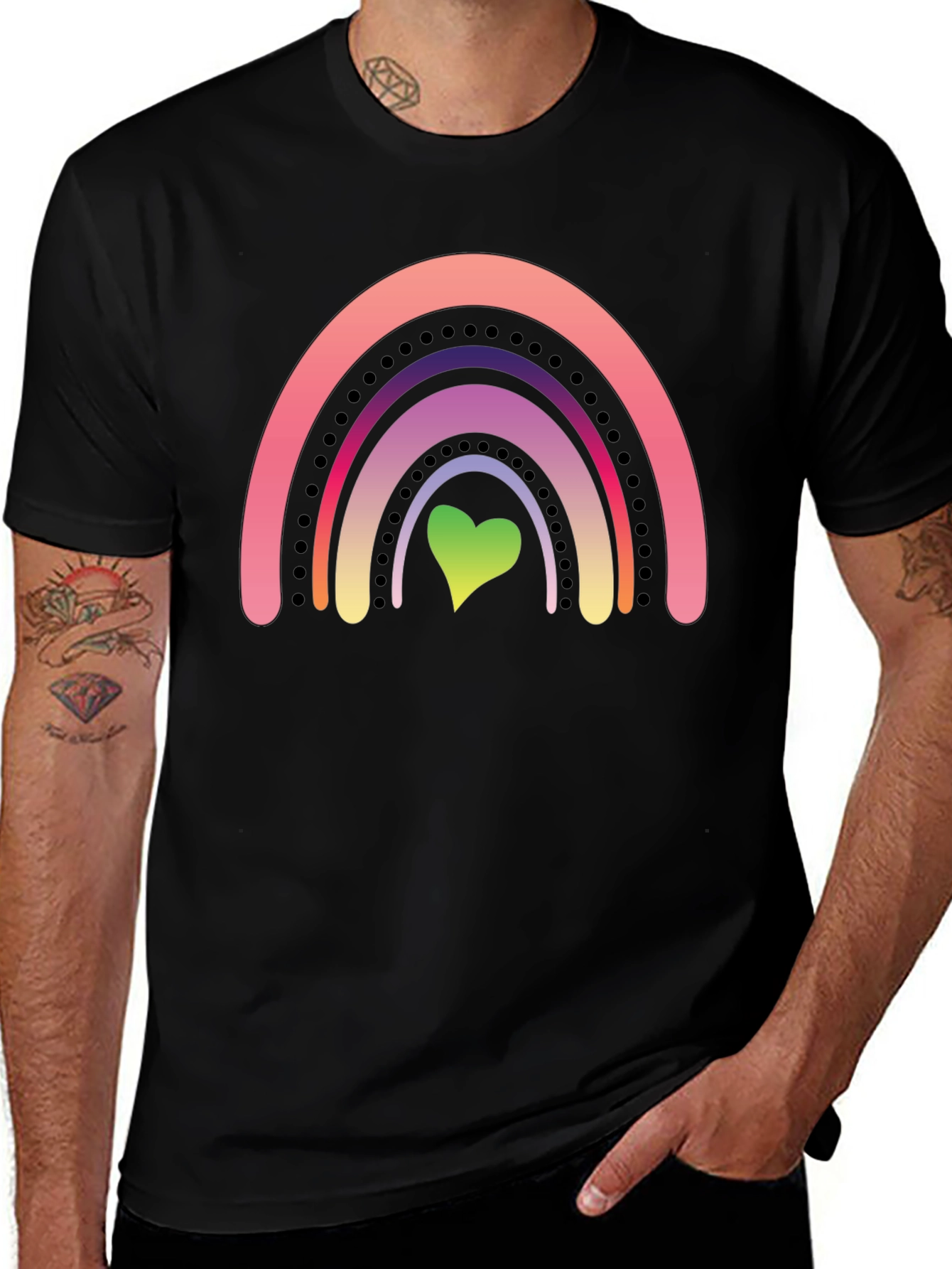 Rainbow Heart Graphic Tee - Black Casual Shirt
