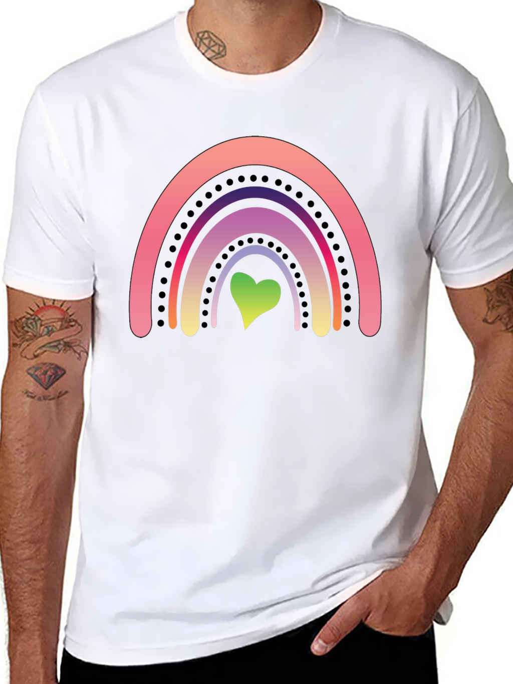 Rainbow Heart Graphic Tee - Black Casual Shirt