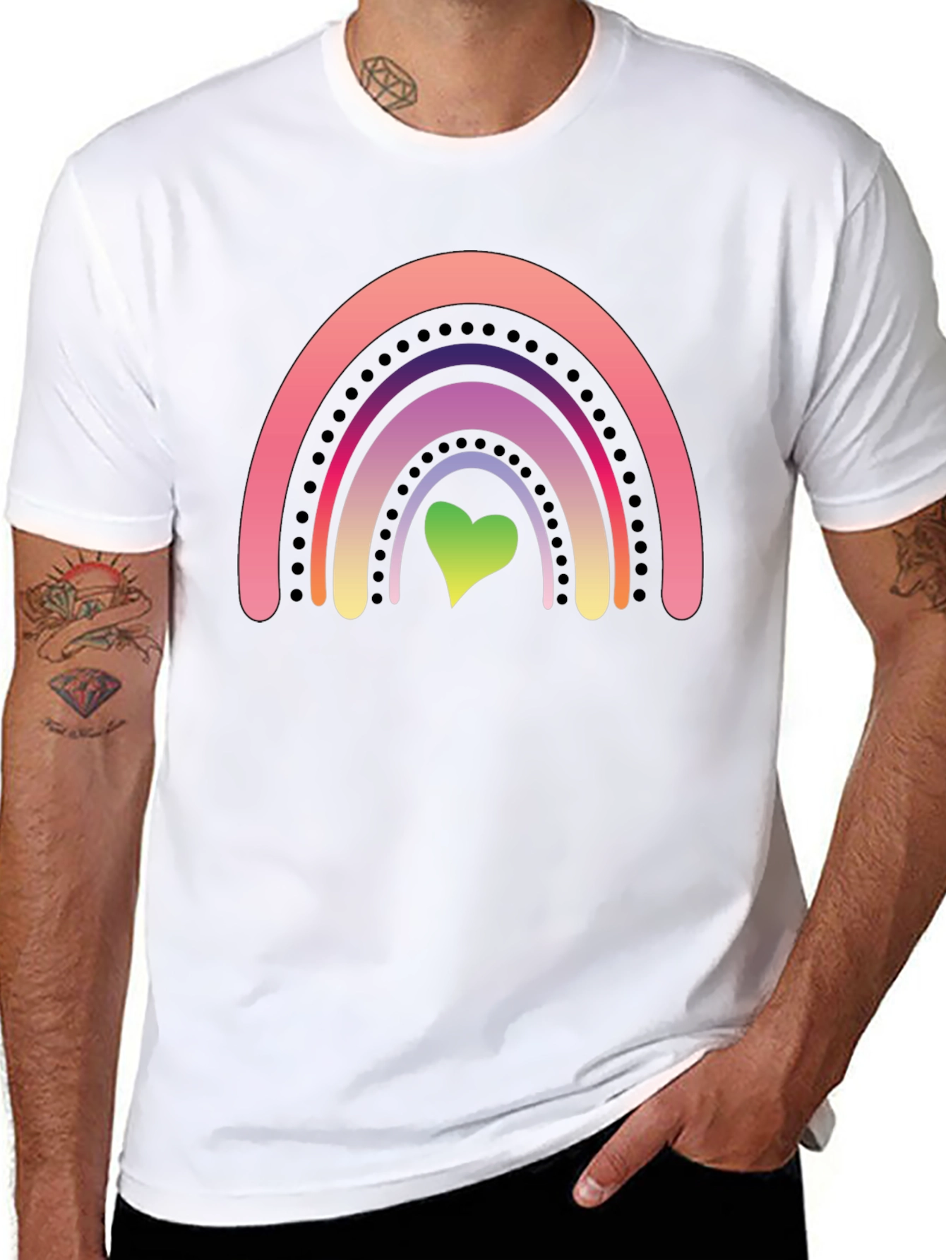 Rainbow Heart Graphic Tee - Black Casual Shirt