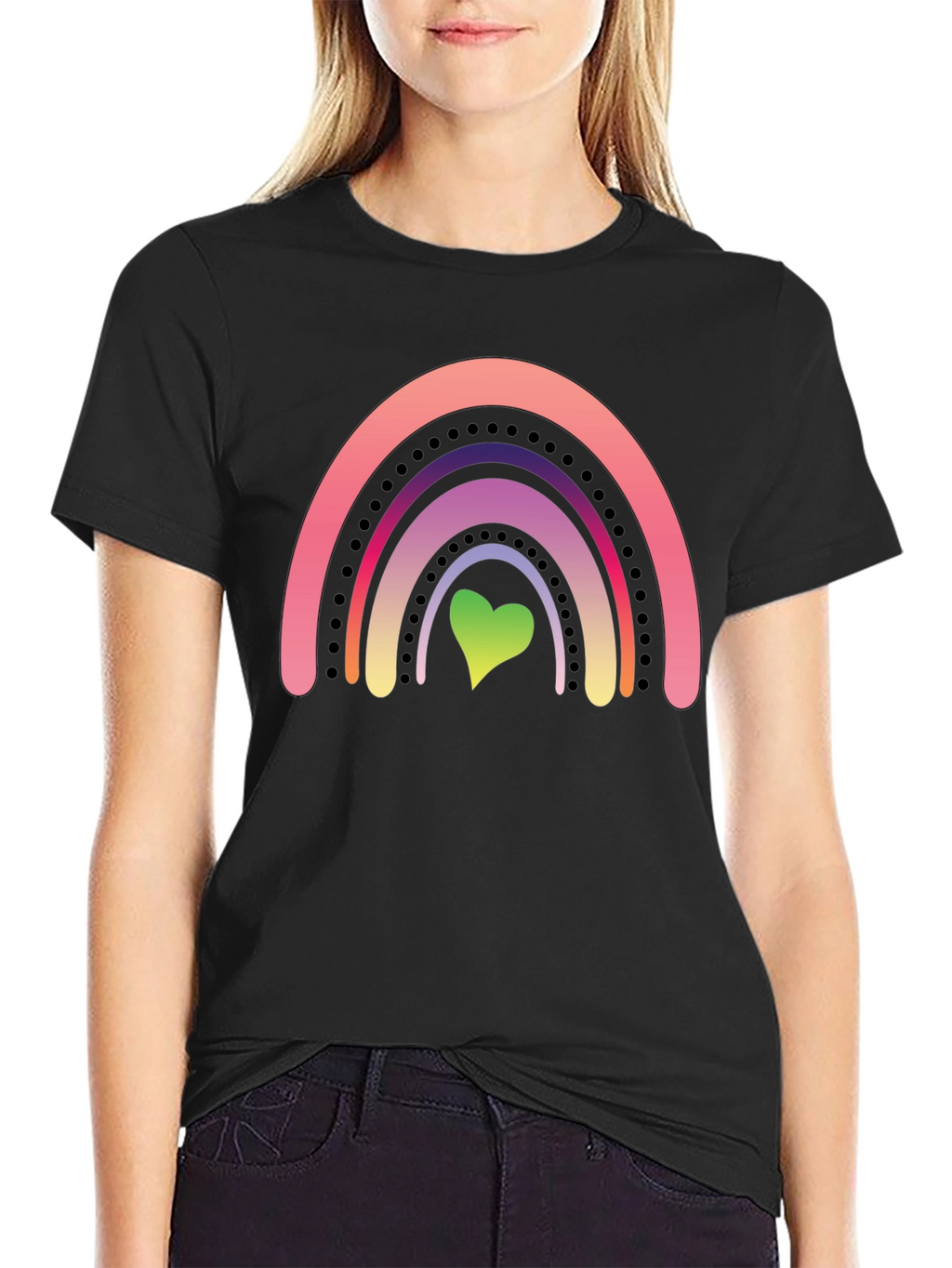 Rainbow Heart Graphic Tee - Black Casual Shirt
