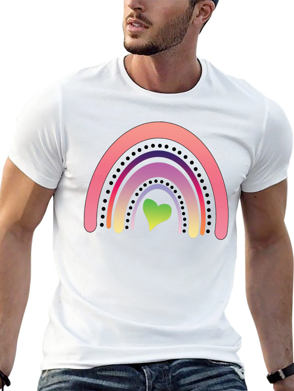 Rainbow Heart Graphic Tee - Black Casual Shirt