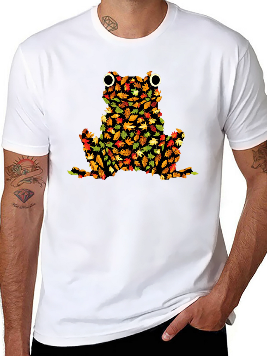 Fall Leaves Frog Graphic Tee - Novelty Autumn Shirt