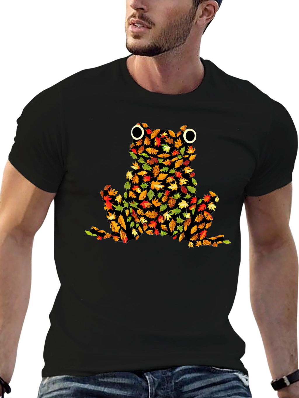 Fall Leaves Frog Graphic Tee - Novelty Autumn Shirt