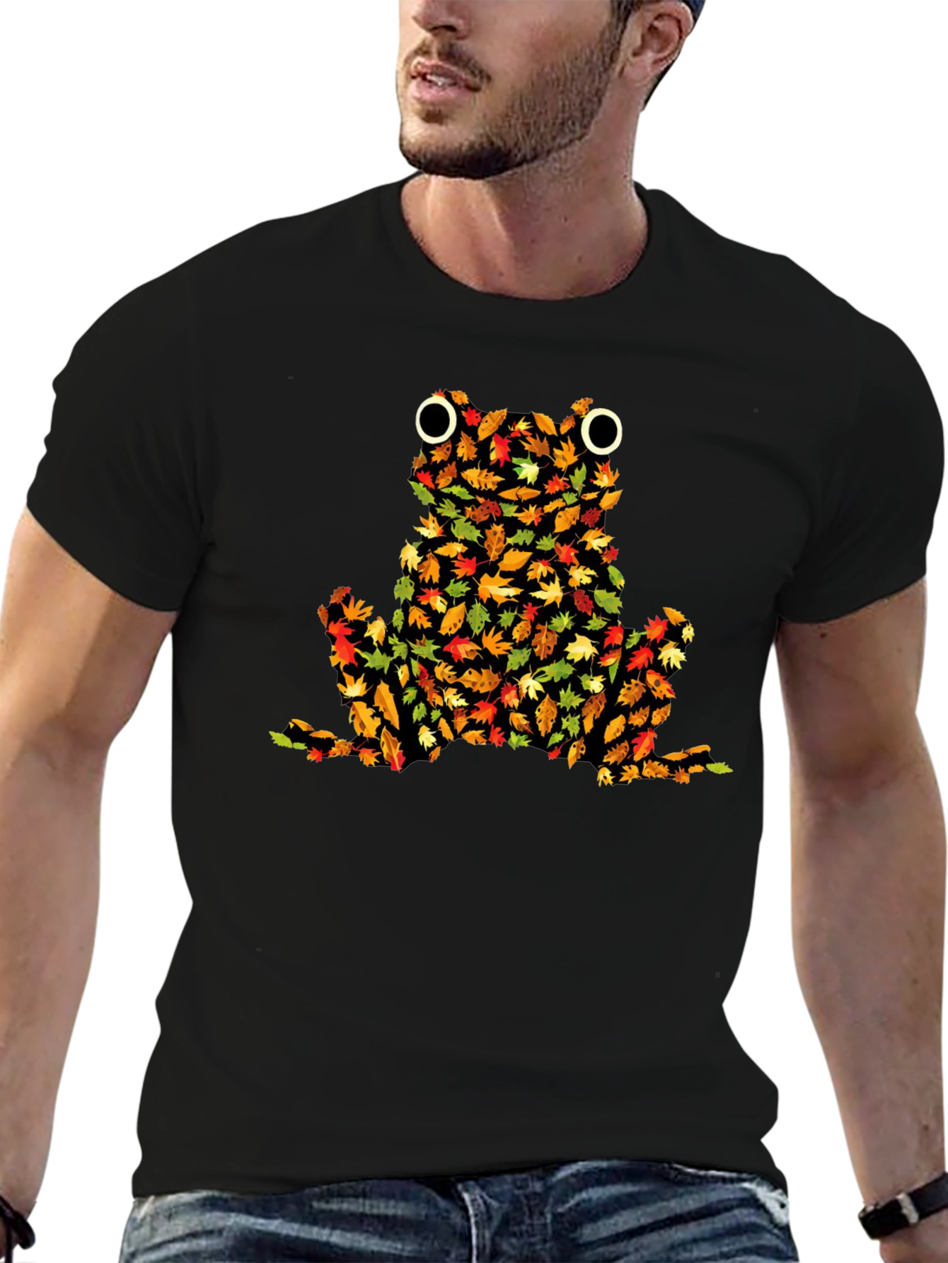 Fall Leaves Frog Graphic Tee - Novelty Autumn Shirt