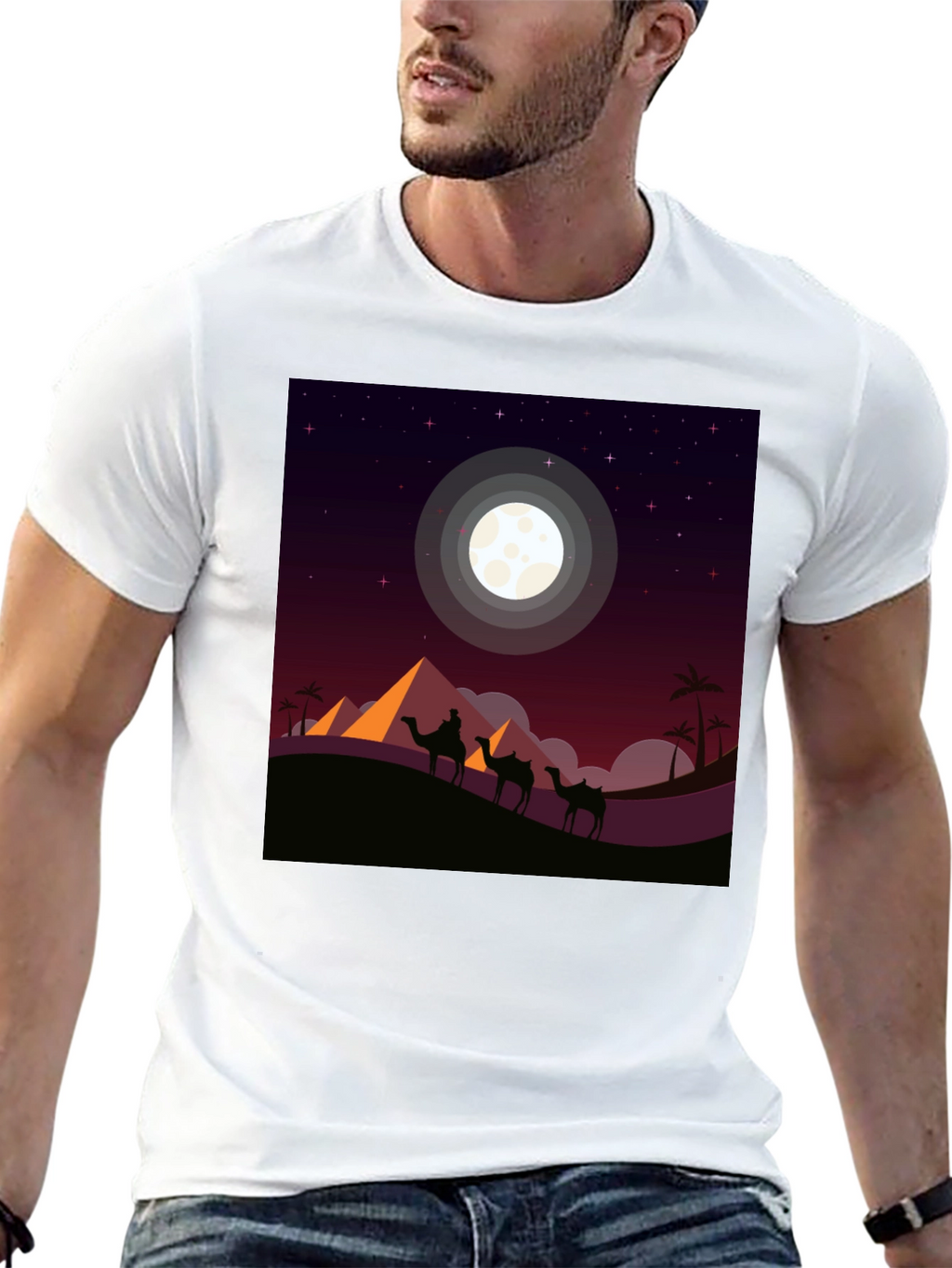 Desert Moon Camel Graphic Tee - Black
