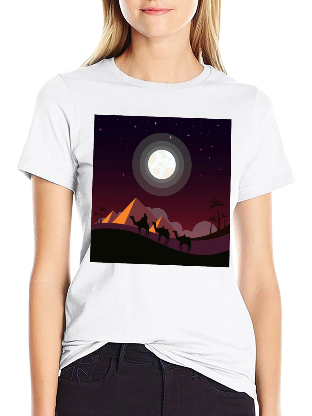 Desert Moon Camel Graphic Tee - Black