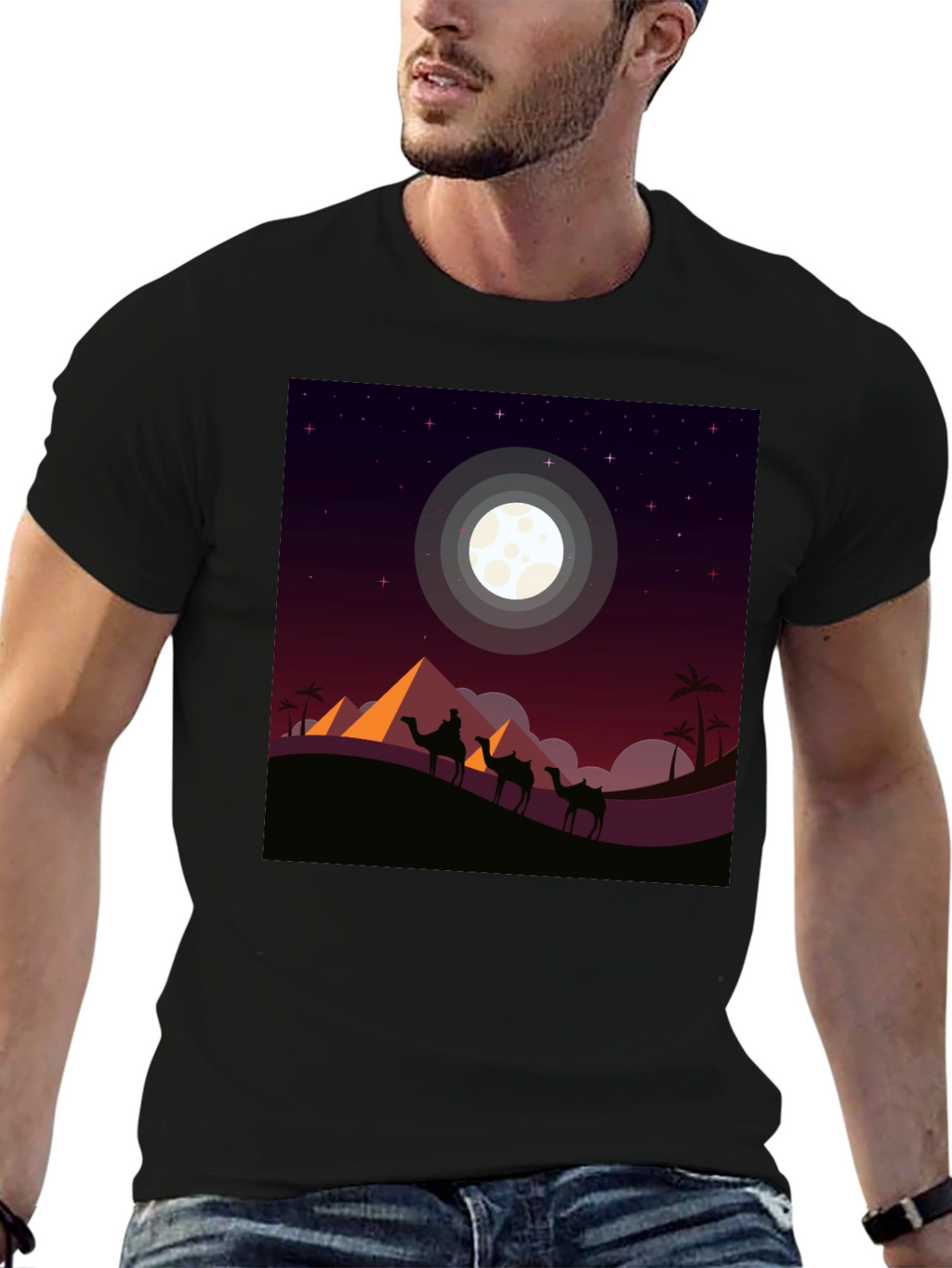 Desert Moon Camel Graphic Tee - Black