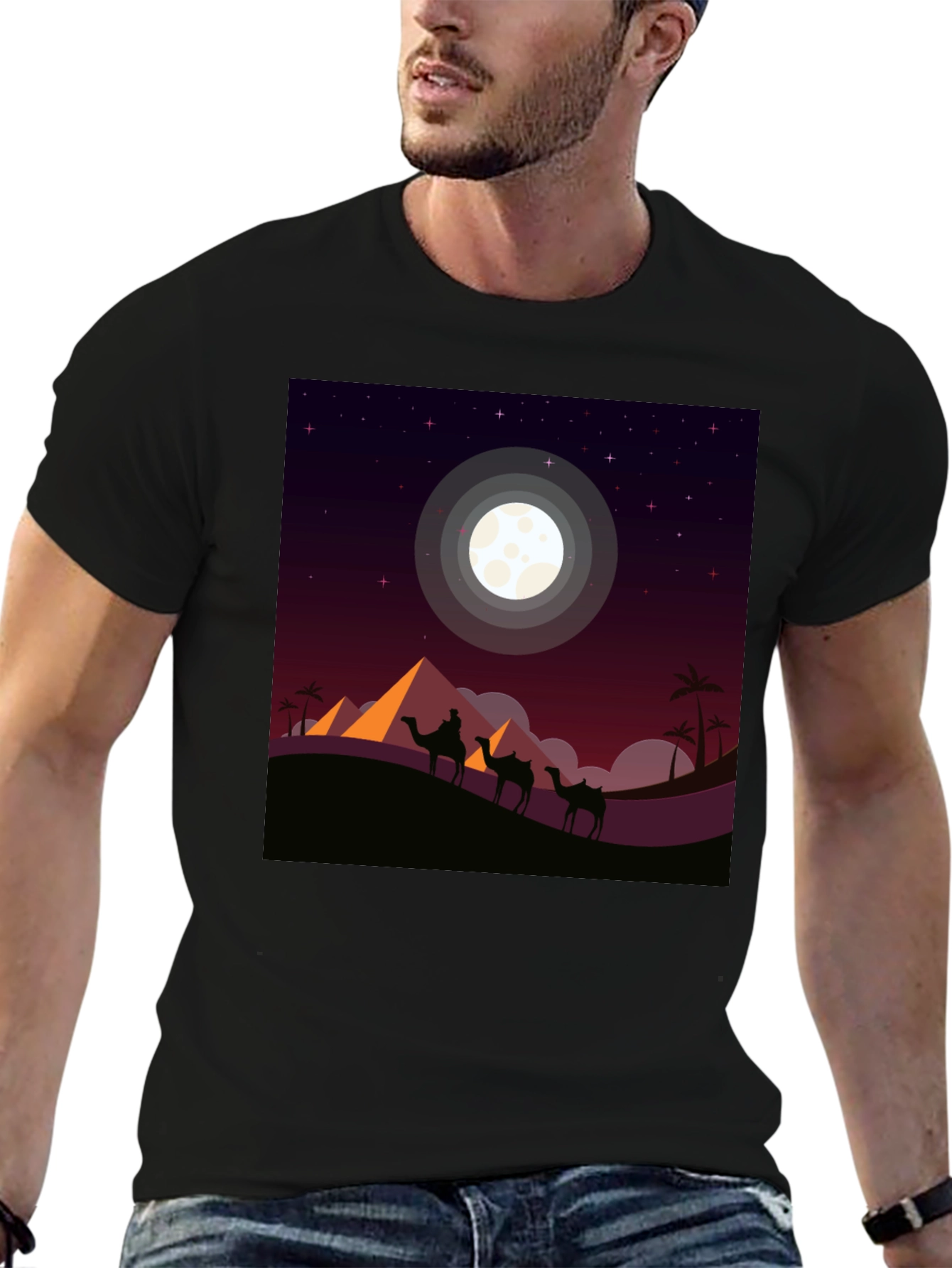 Desert Moon Camel Graphic Tee - Black
