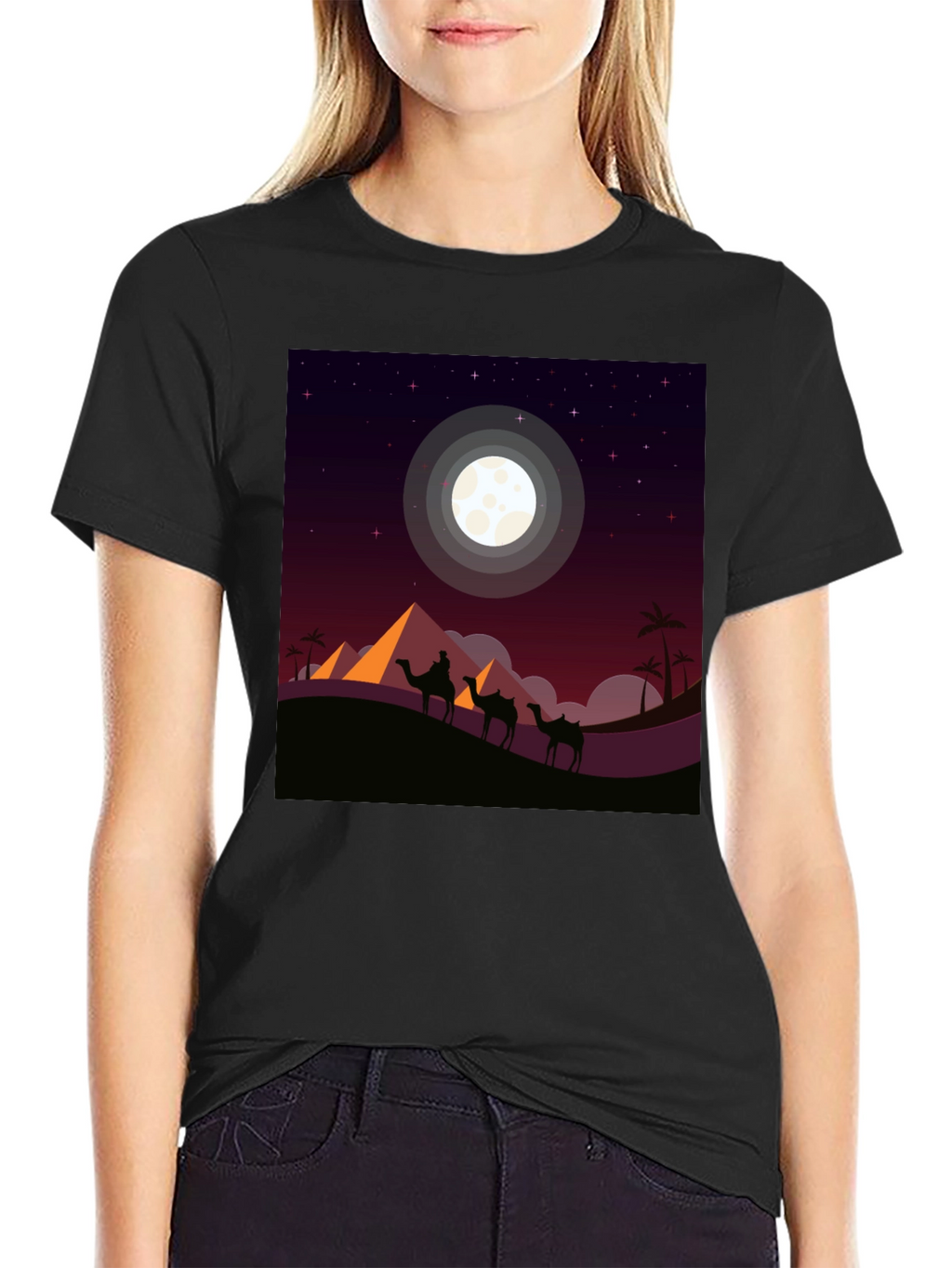Desert Moon Camel Graphic Tee - Black