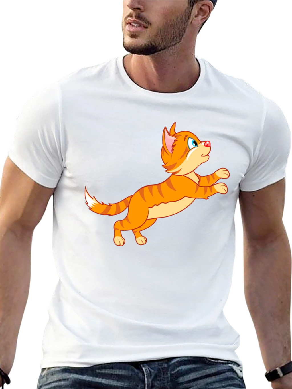 Cartoon Cat Graphic Tee - Playful Black T-Shirt