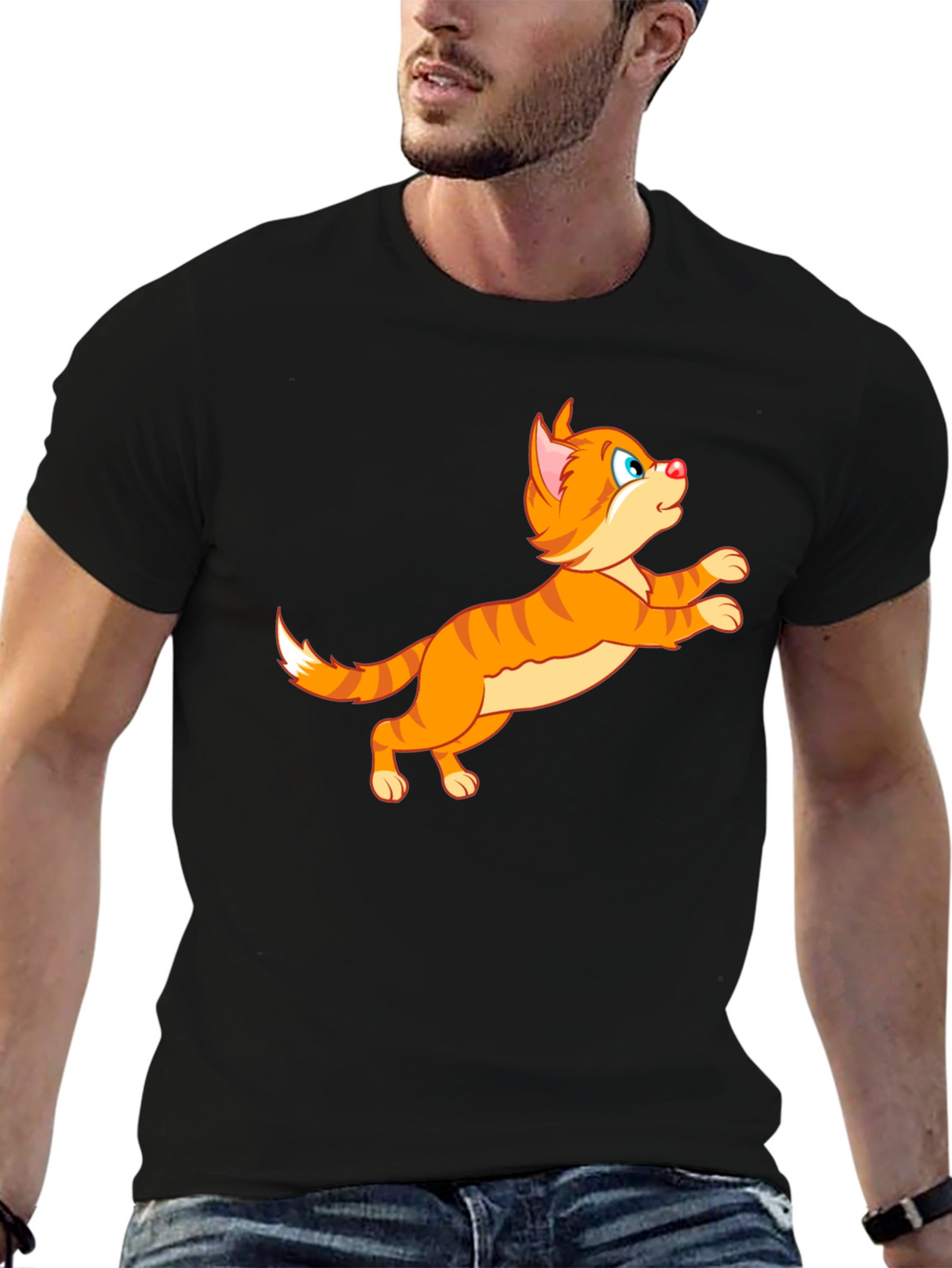 Cartoon Cat Graphic Tee - Playful Black T-Shirt