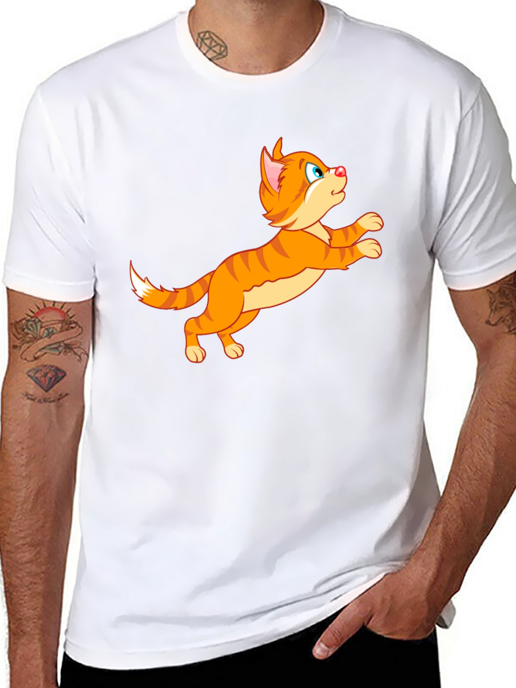 Cartoon Cat Graphic Tee - Playful Black T-Shirt