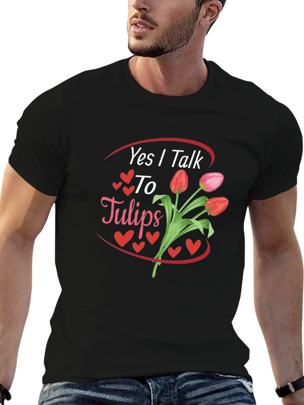 Yes I Talk to Tulips Black Graphic Tee