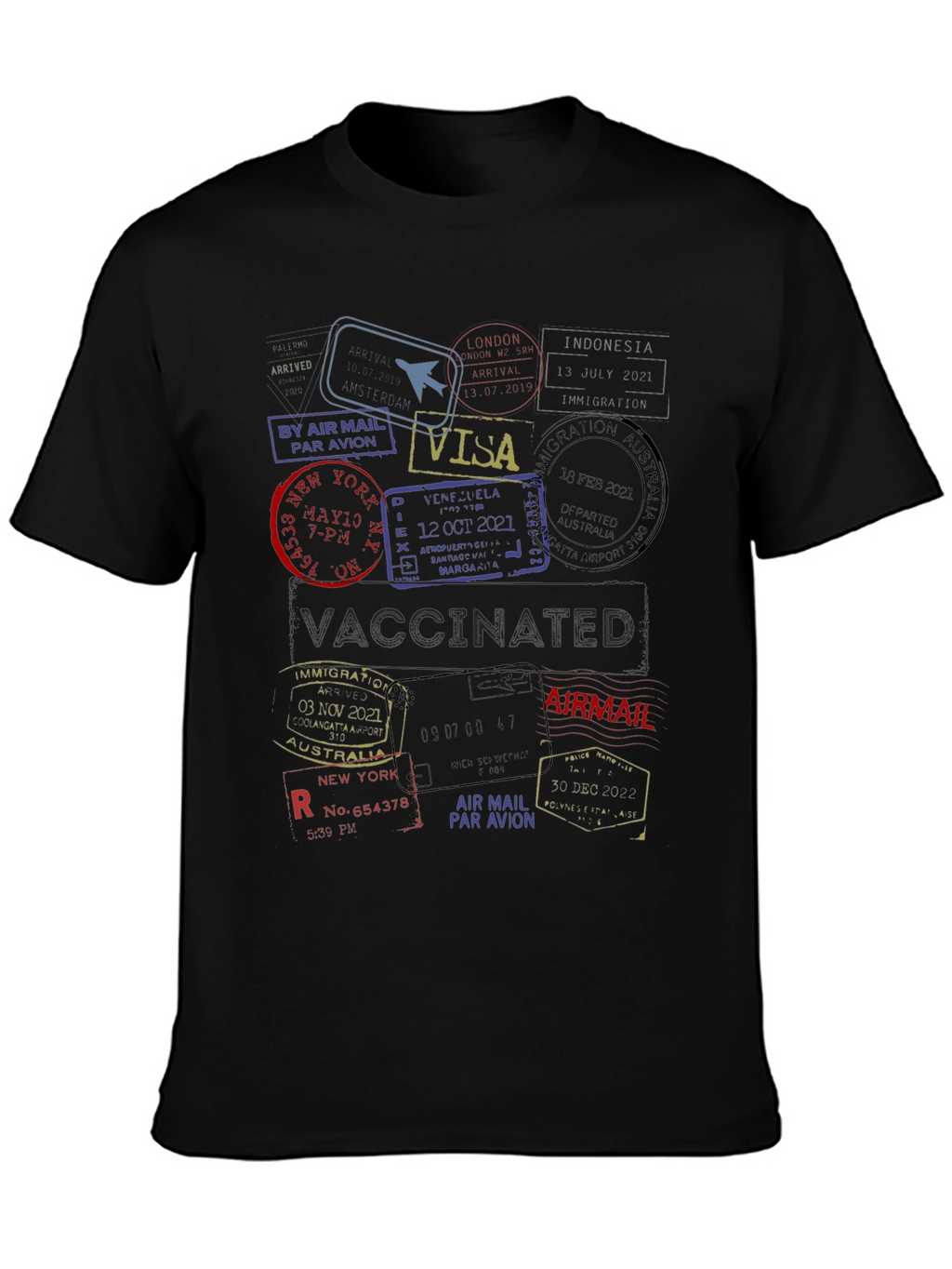Passport Stamp Travel T-Shirt - Vaccinated