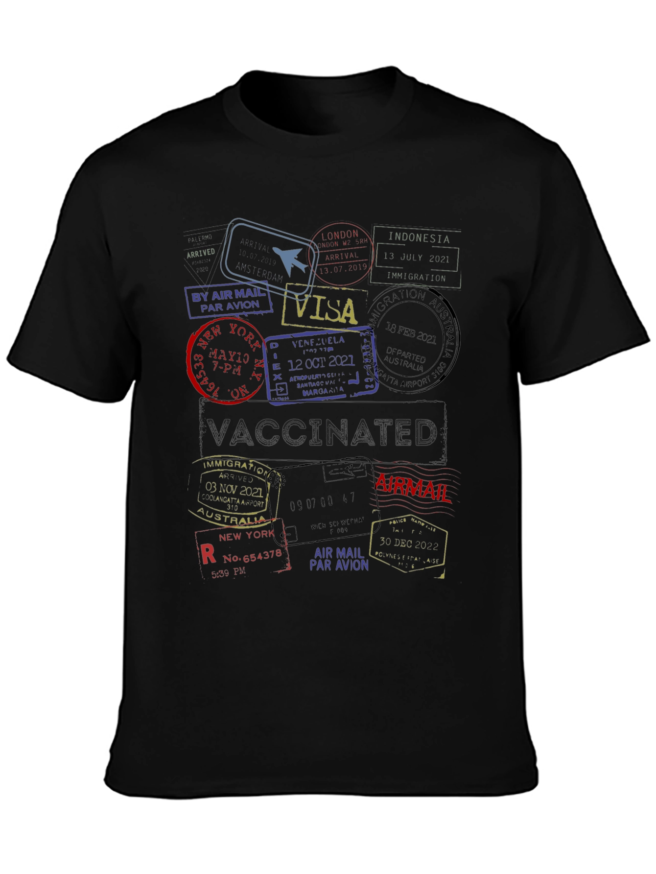 Passport Stamp Travel T-Shirt - Vaccinated