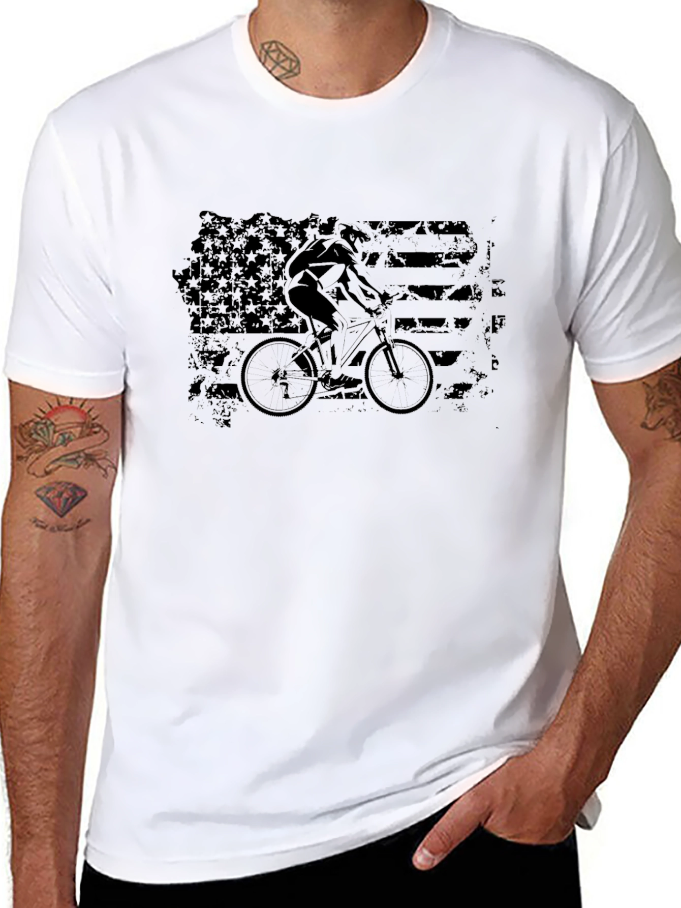 American Flag Biker Graphic Tee - Black