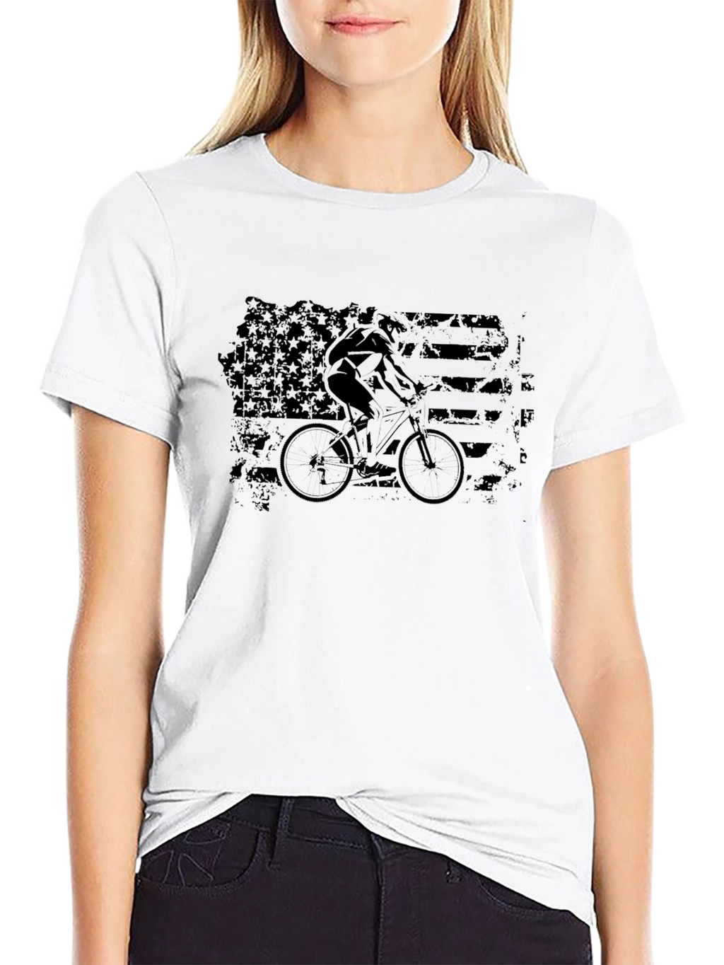 American Flag Biker Graphic Tee - Black