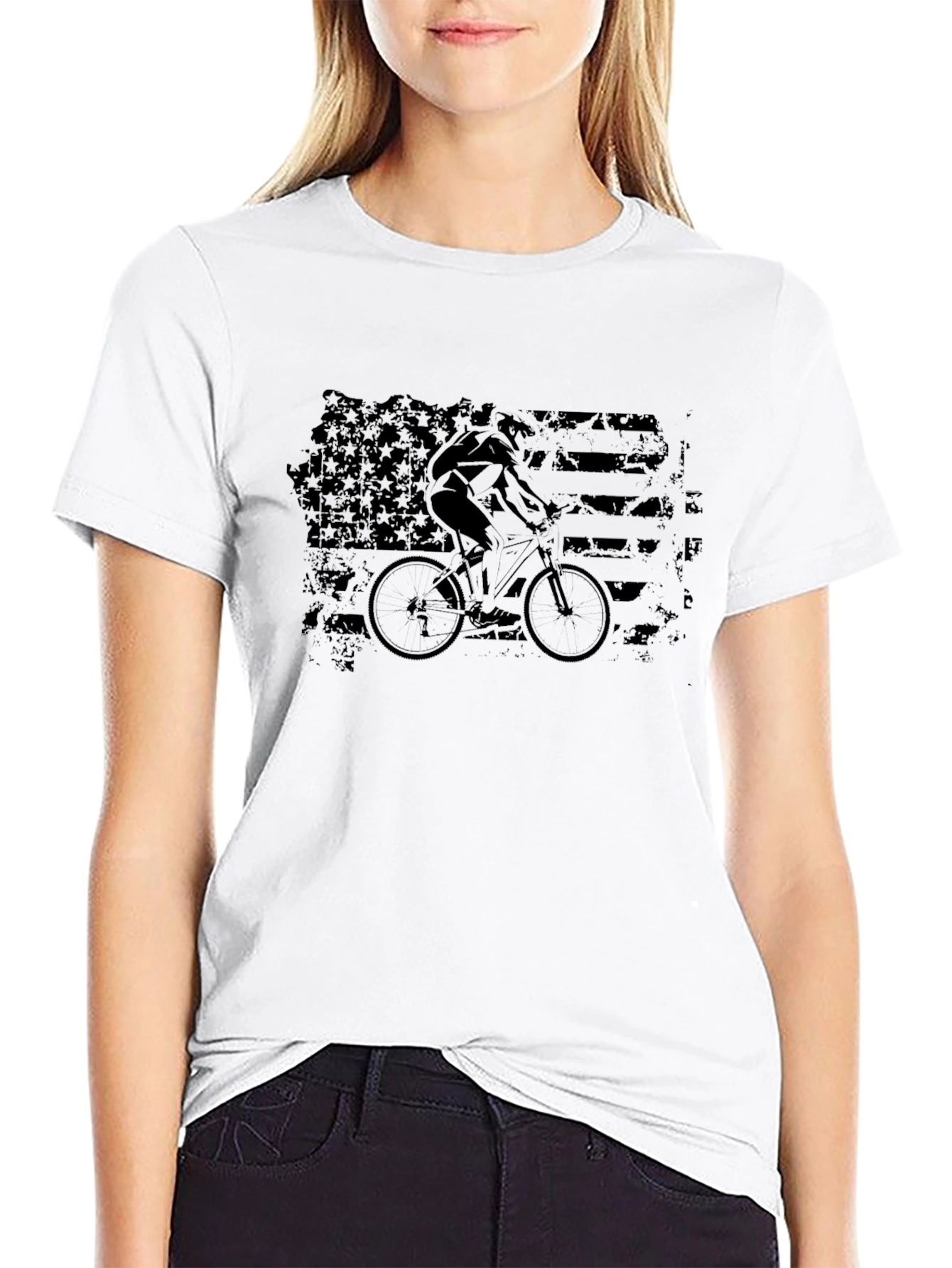 American Flag Biker Graphic Tee - Black