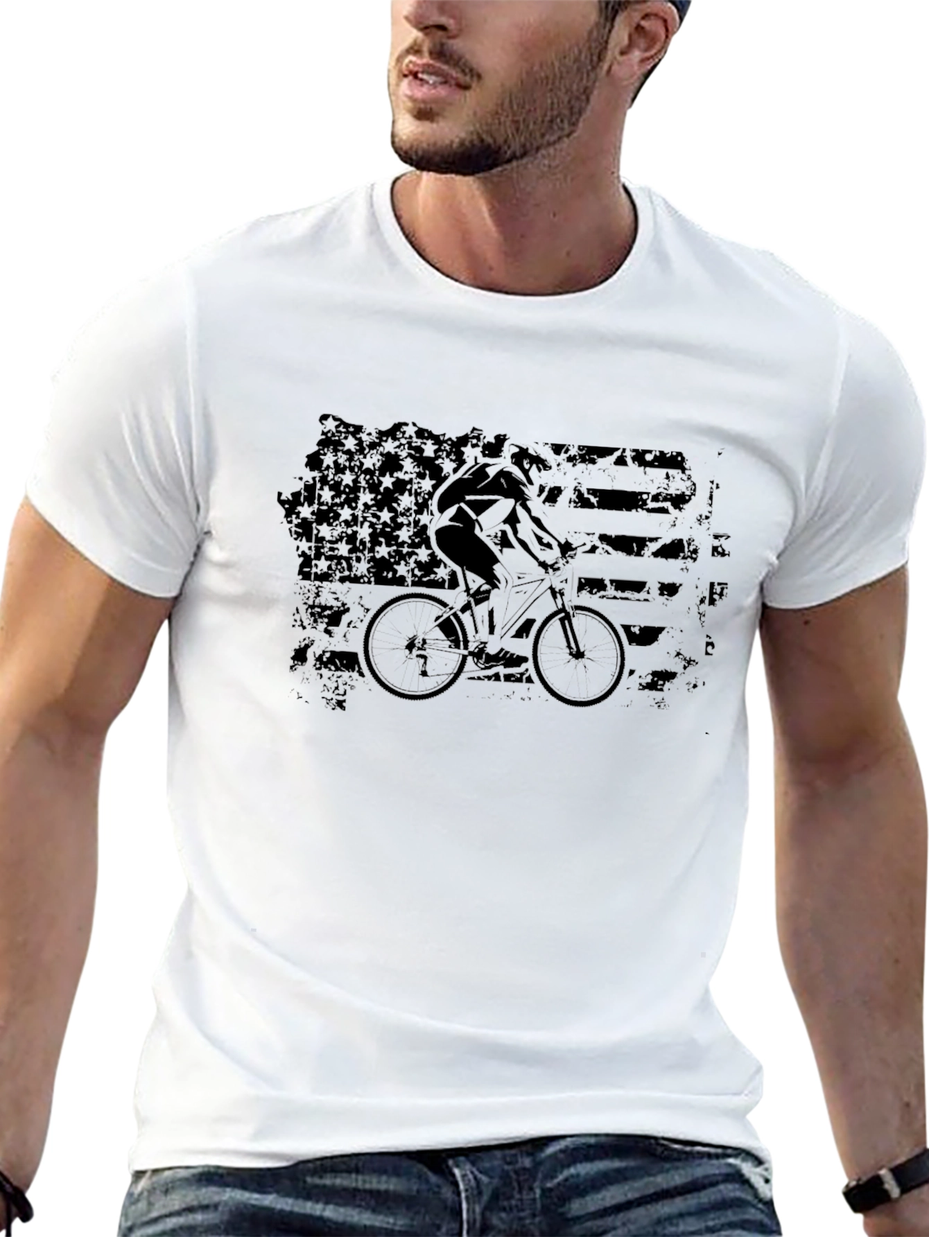 American Flag Biker Graphic Tee - Black