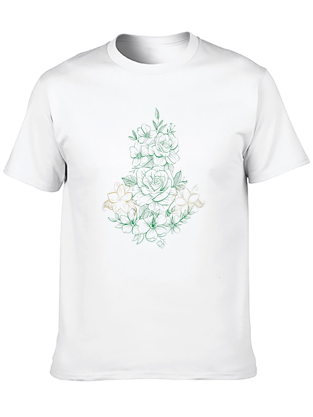 Floral Line Art Black T-Shirt
