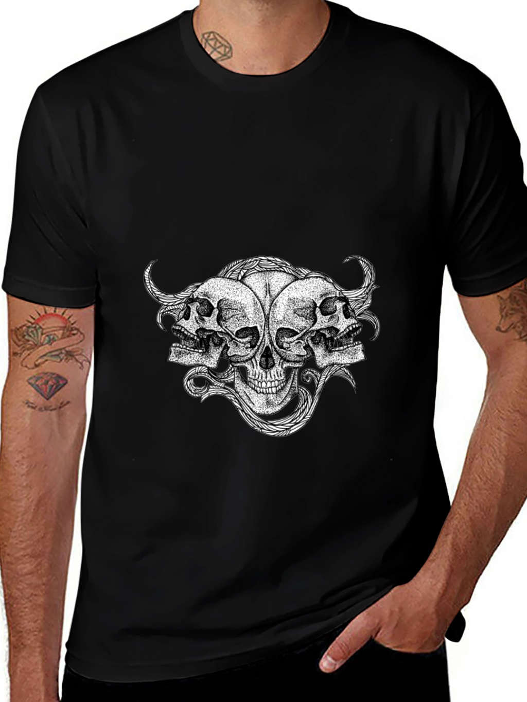 Skull Trio Graphic Tee - Mens Black T-Shirt