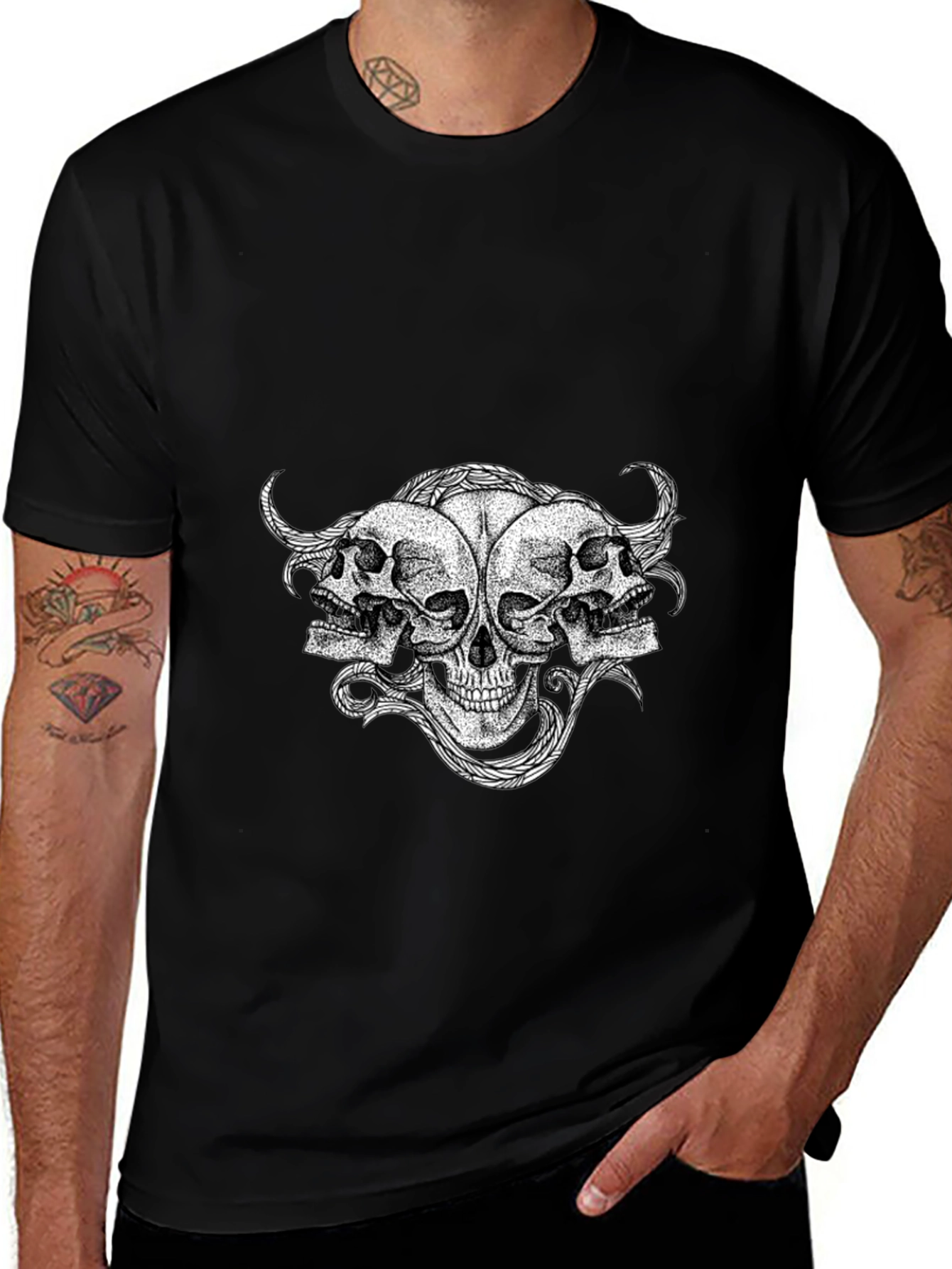 Skull Trio Graphic Tee - Mens Black T-Shirt