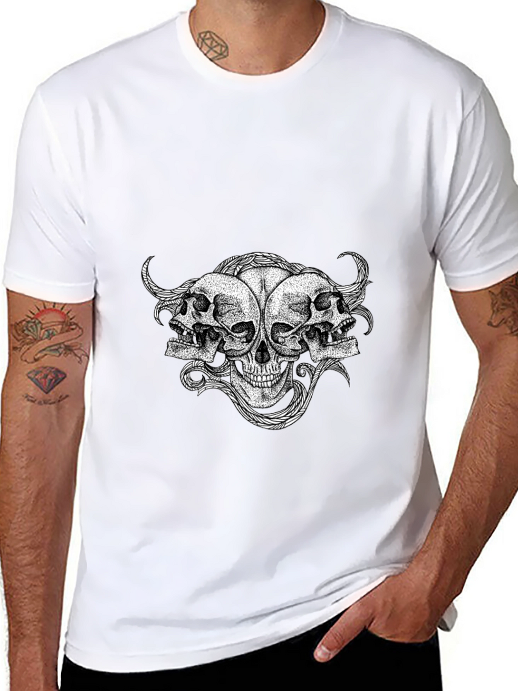 Skull Trio Graphic Tee - Mens Black T-Shirt